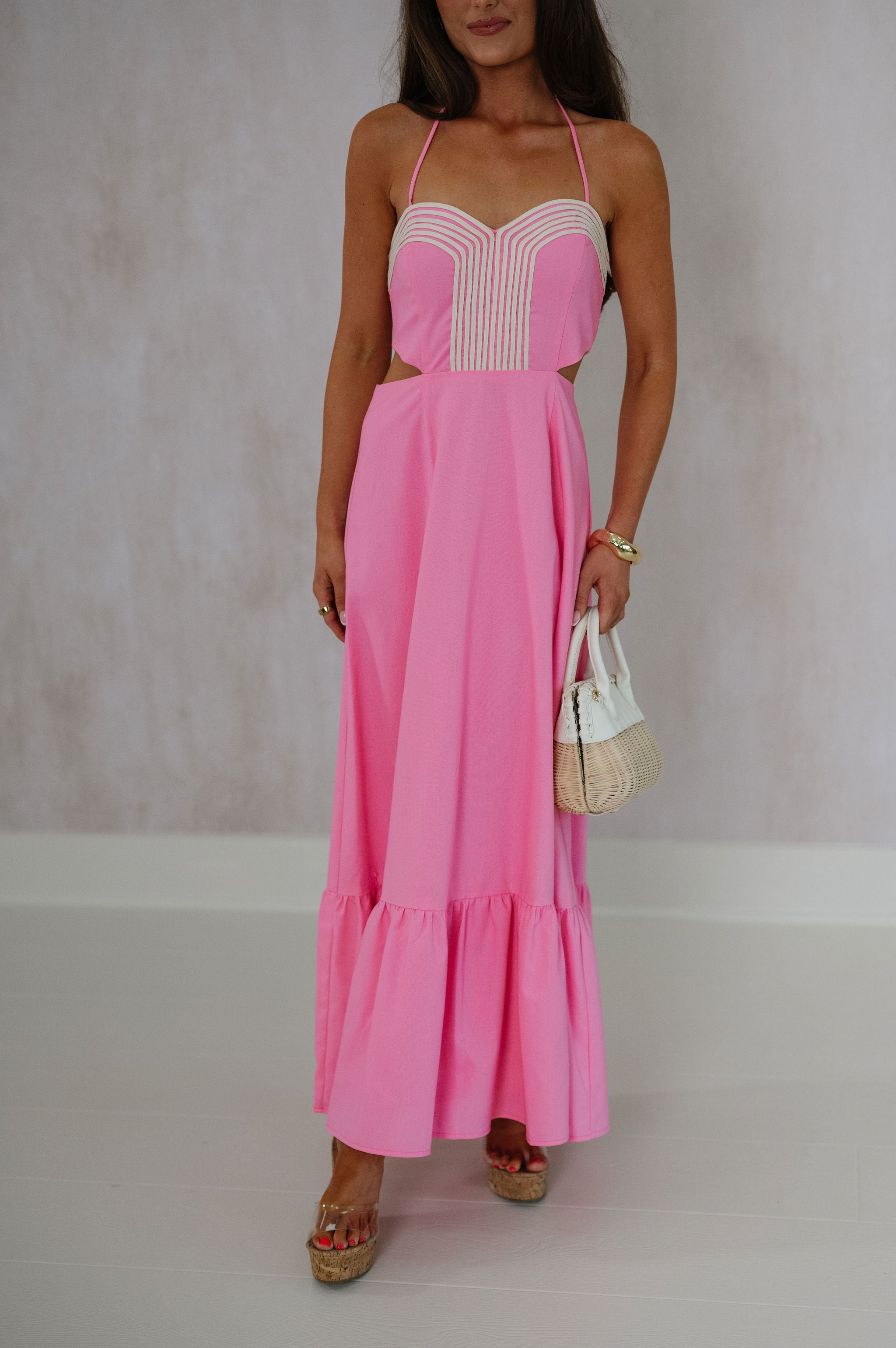 Leah Ruffle Maxi Dress-Pink