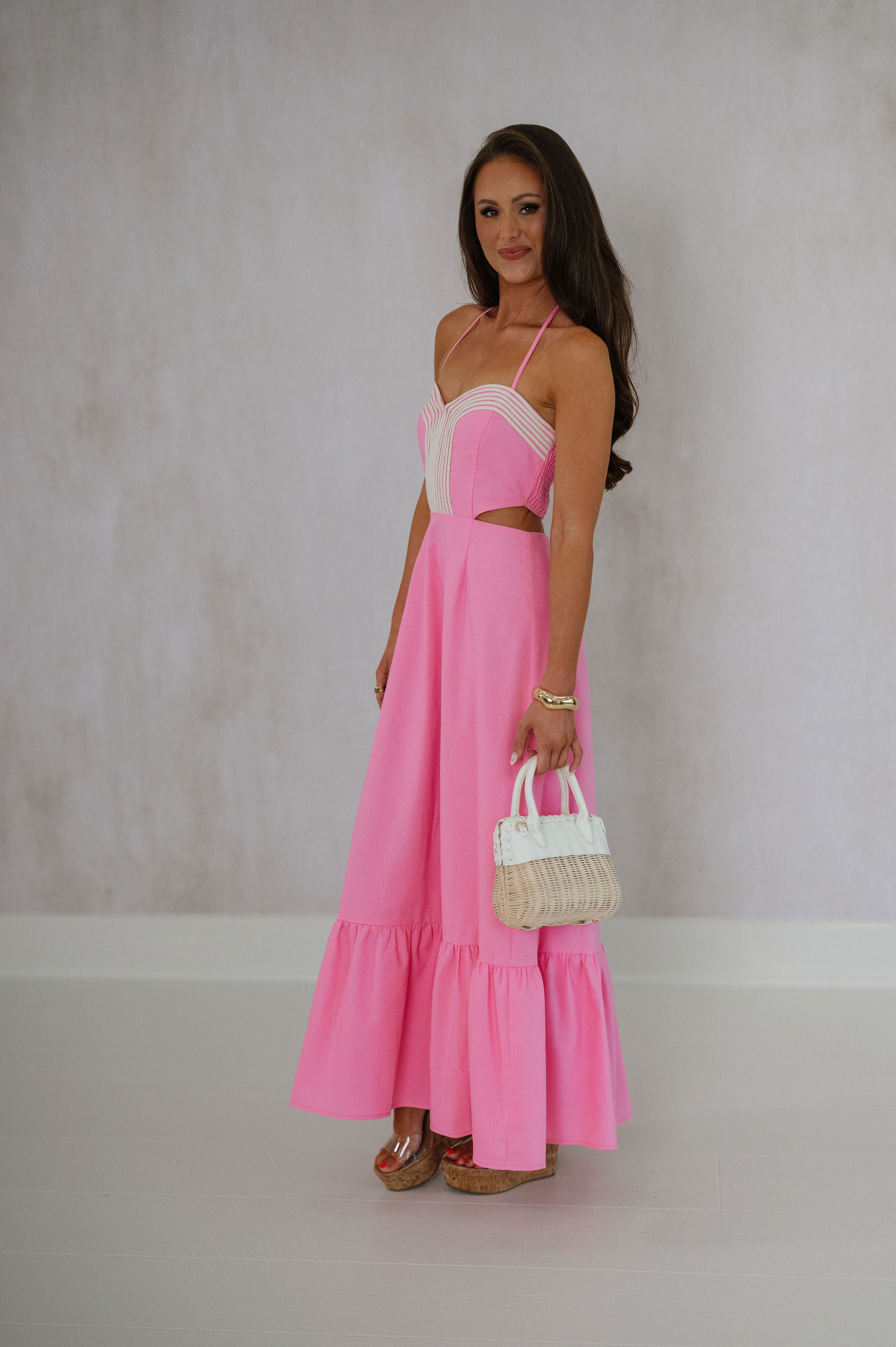 Leah Ruffle Maxi Dress-Pink