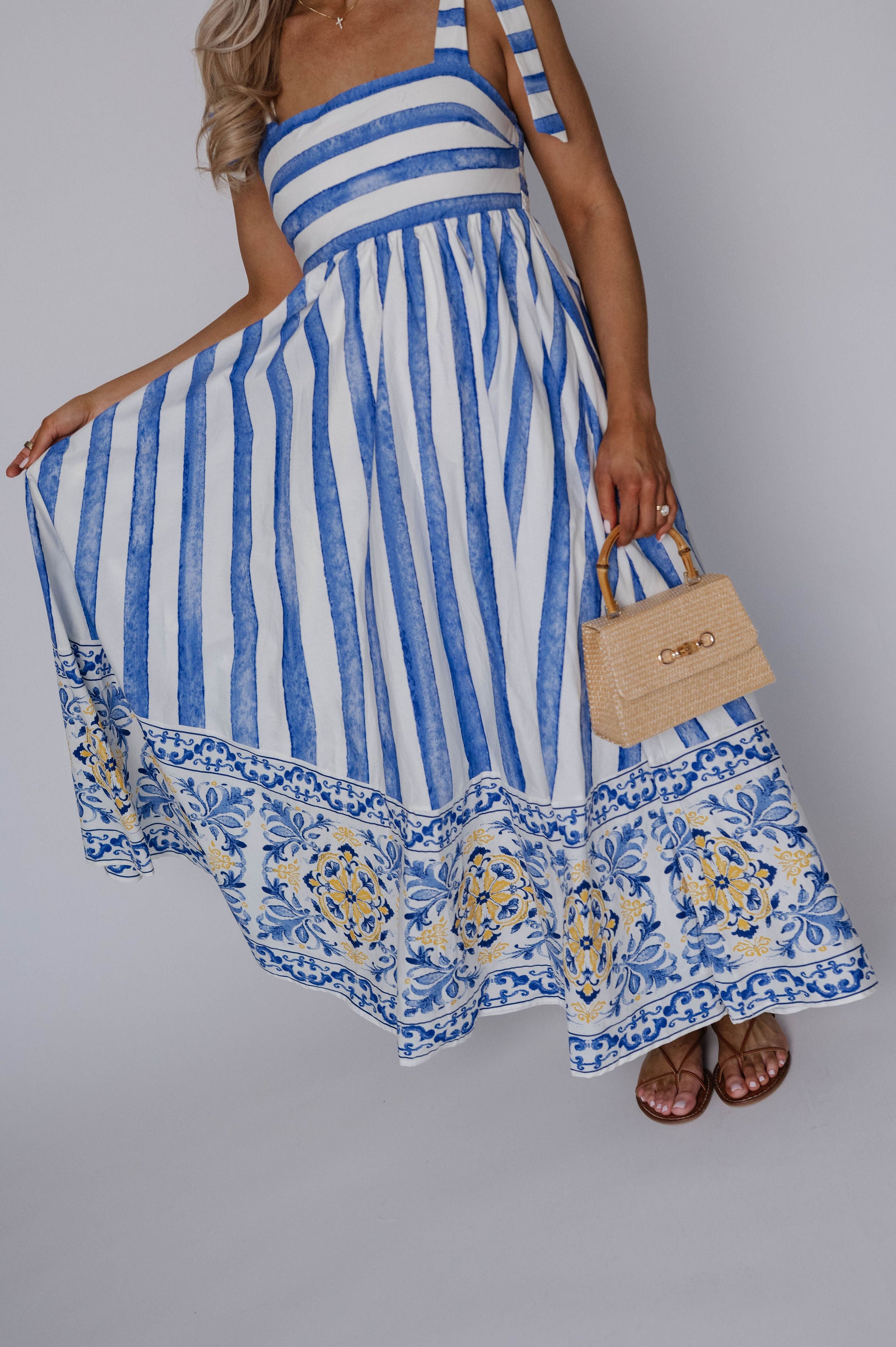 Chloe Striped Maxi Dress-Blue Multi