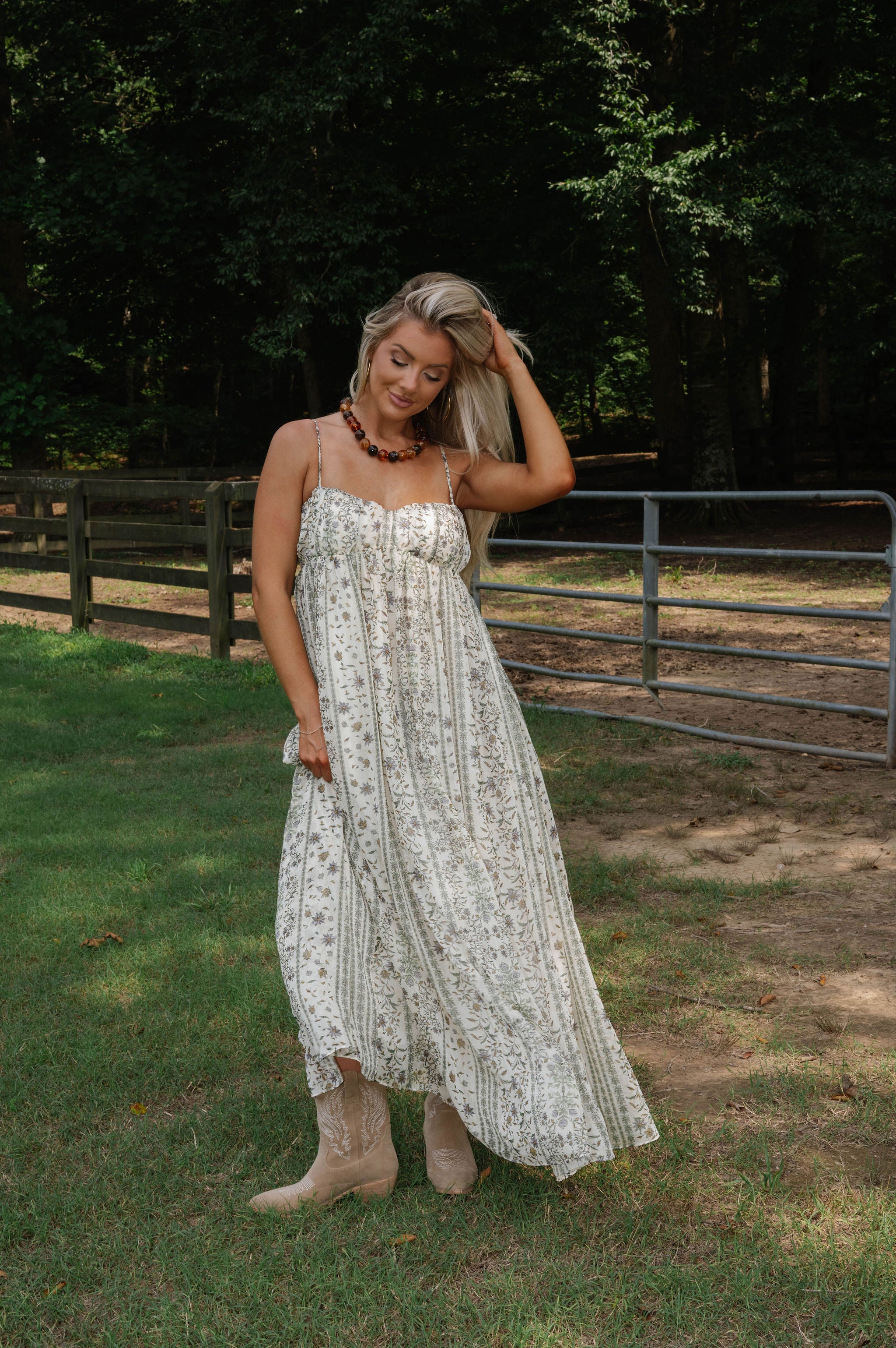 Chiffon Floral Maxi Dress-Cream