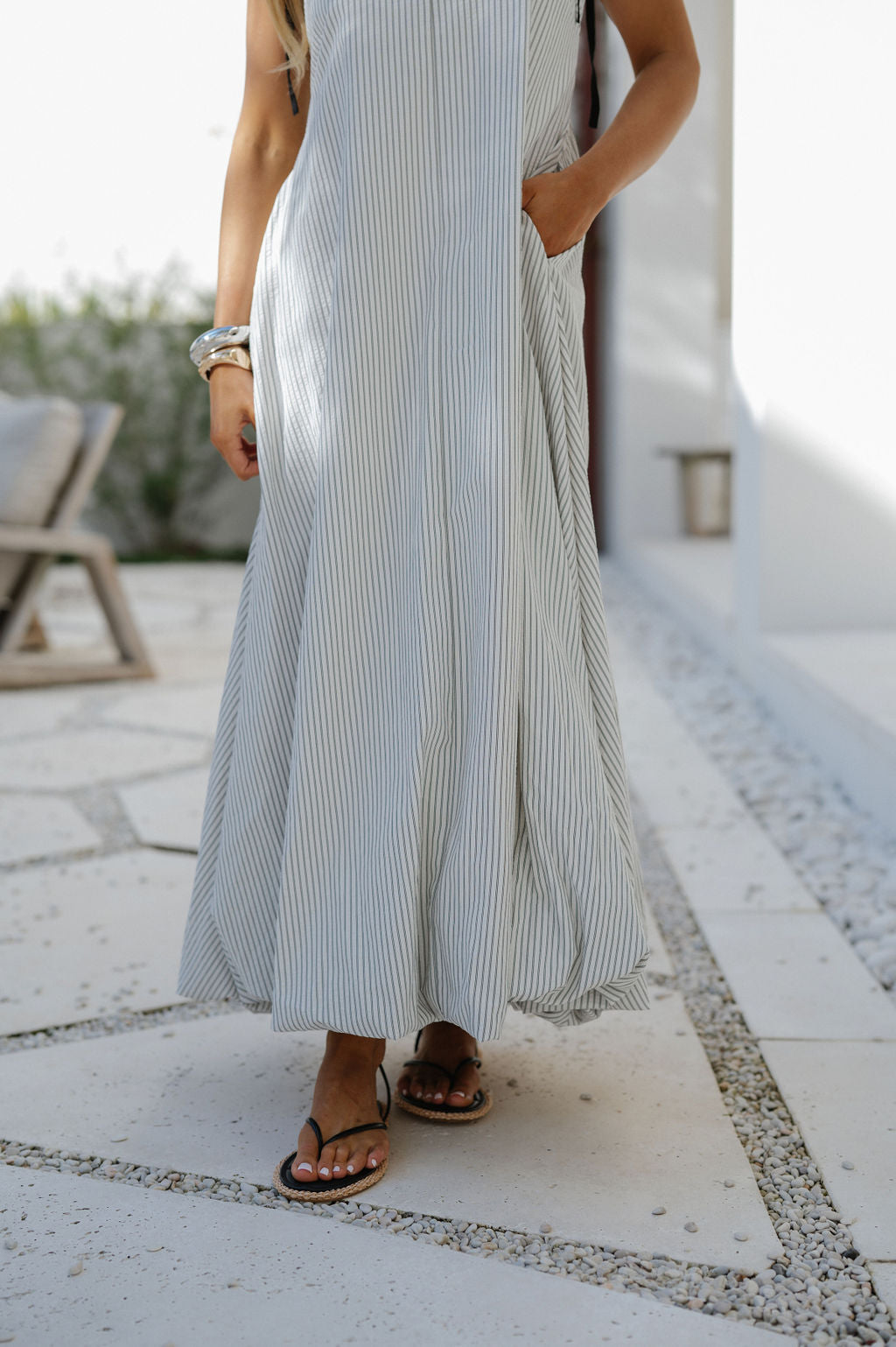 Lora Striped Maxi Dress- White/Black