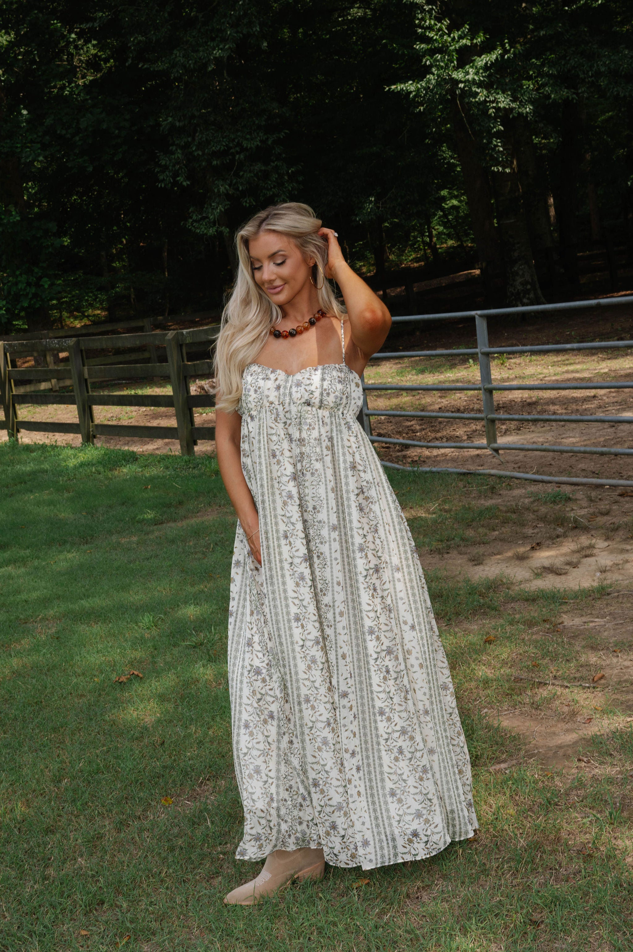 Chiffon Floral Maxi Dress-Cream