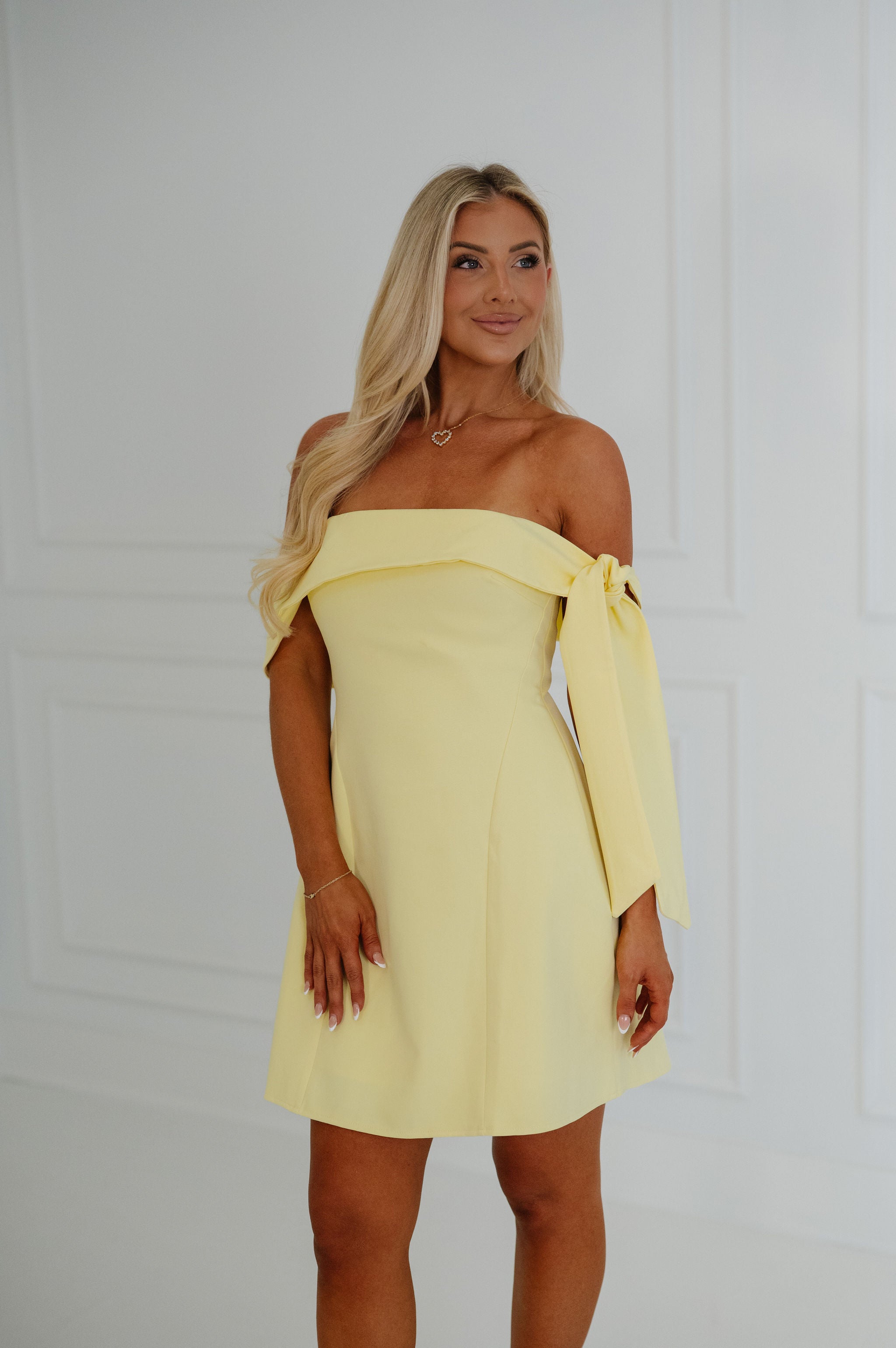 Lunden OTS Mini Dress-Lemon
