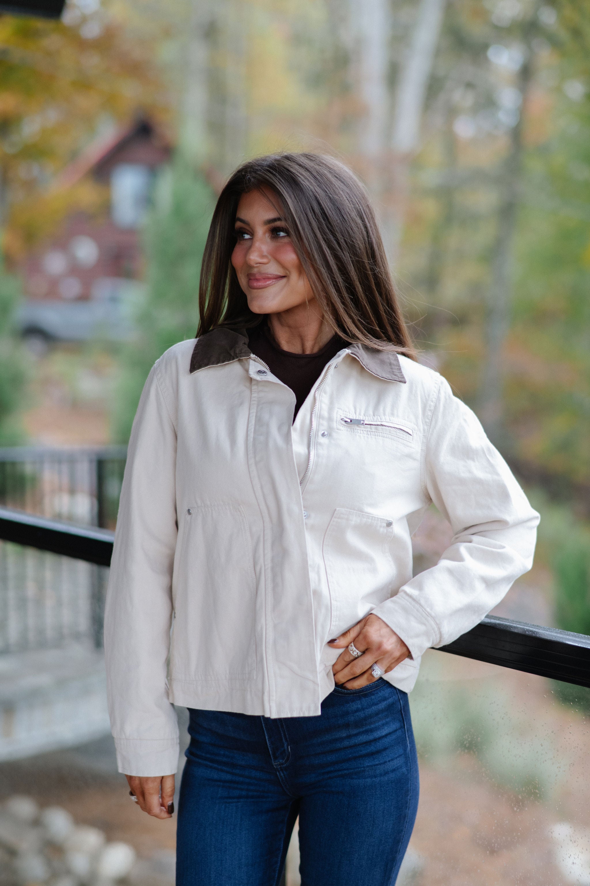 Washed Canvas Barn Jacket-Ecru