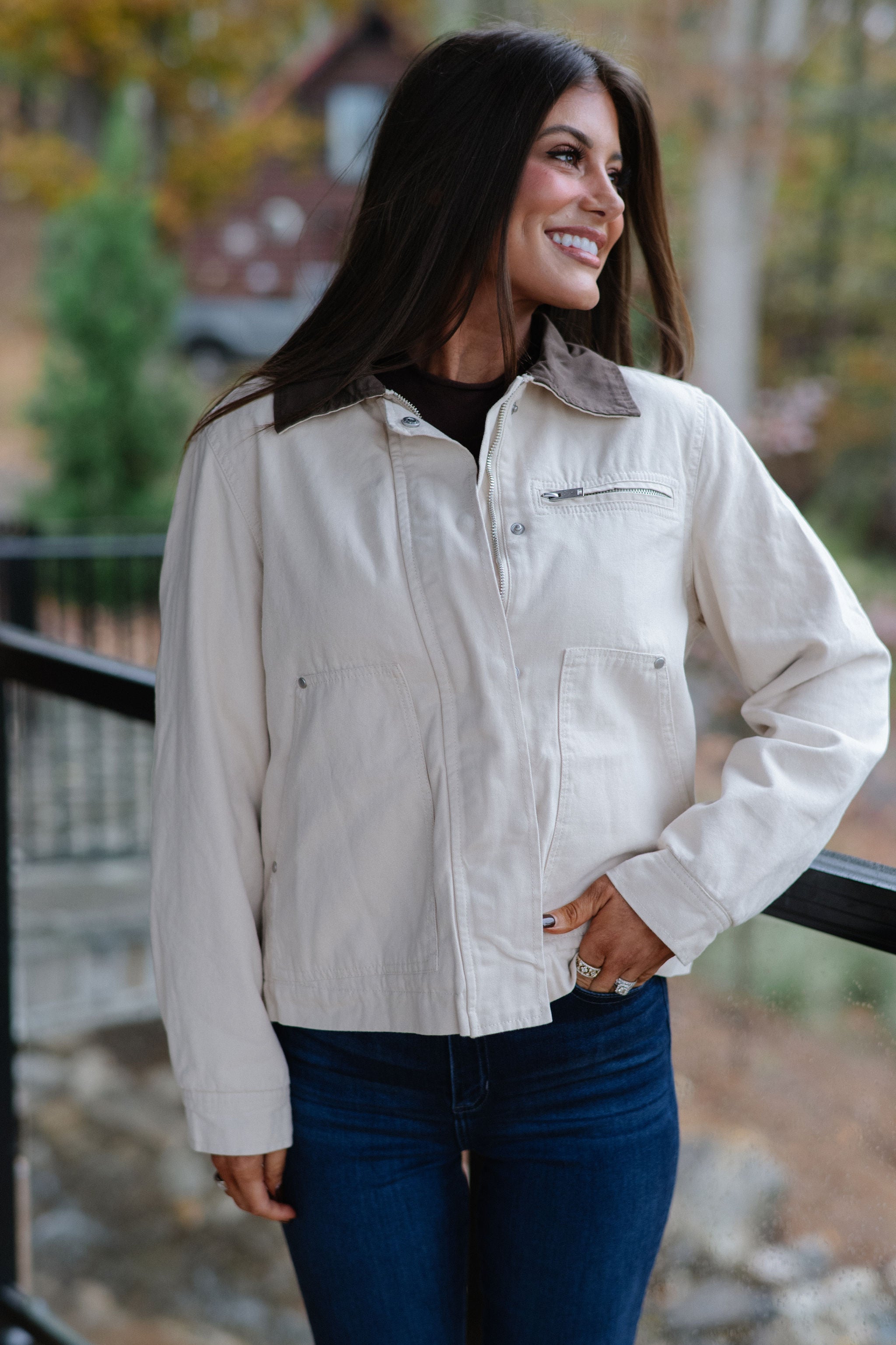 Washed Canvas Barn Jacket-Ecru