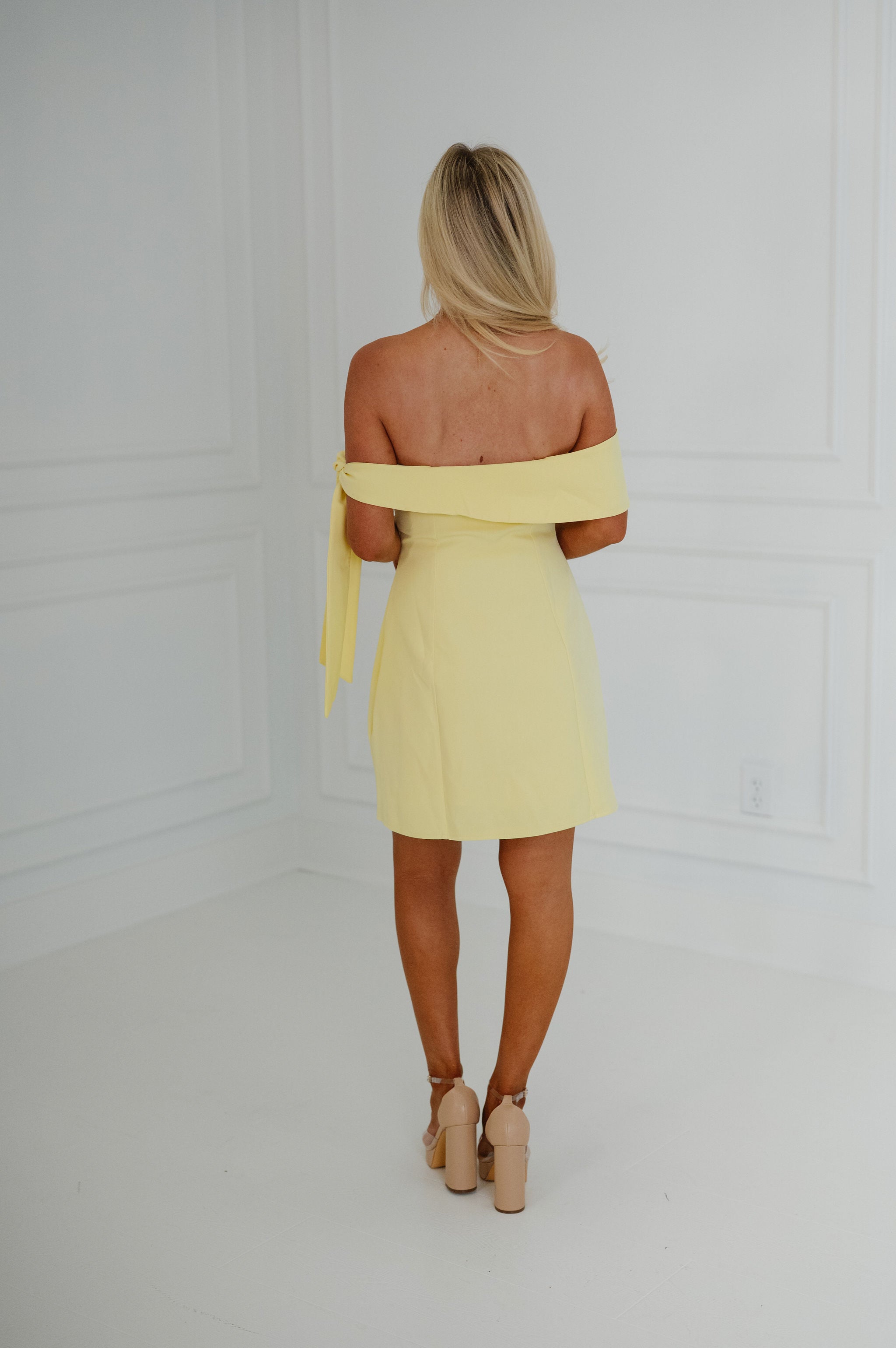Lunden OTS Mini Dress-Lemon