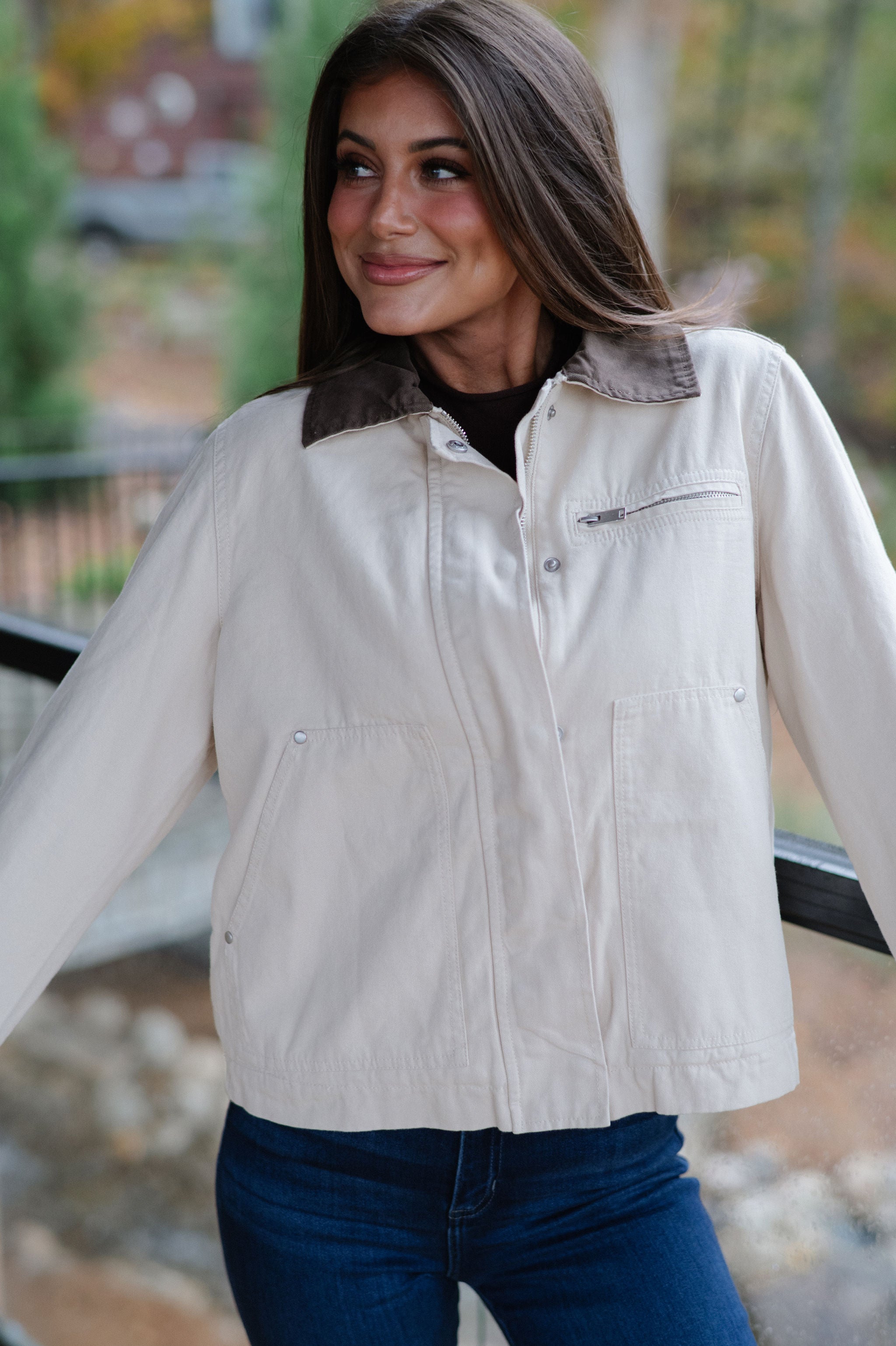 Washed Canvas Barn Jacket-Ecru
