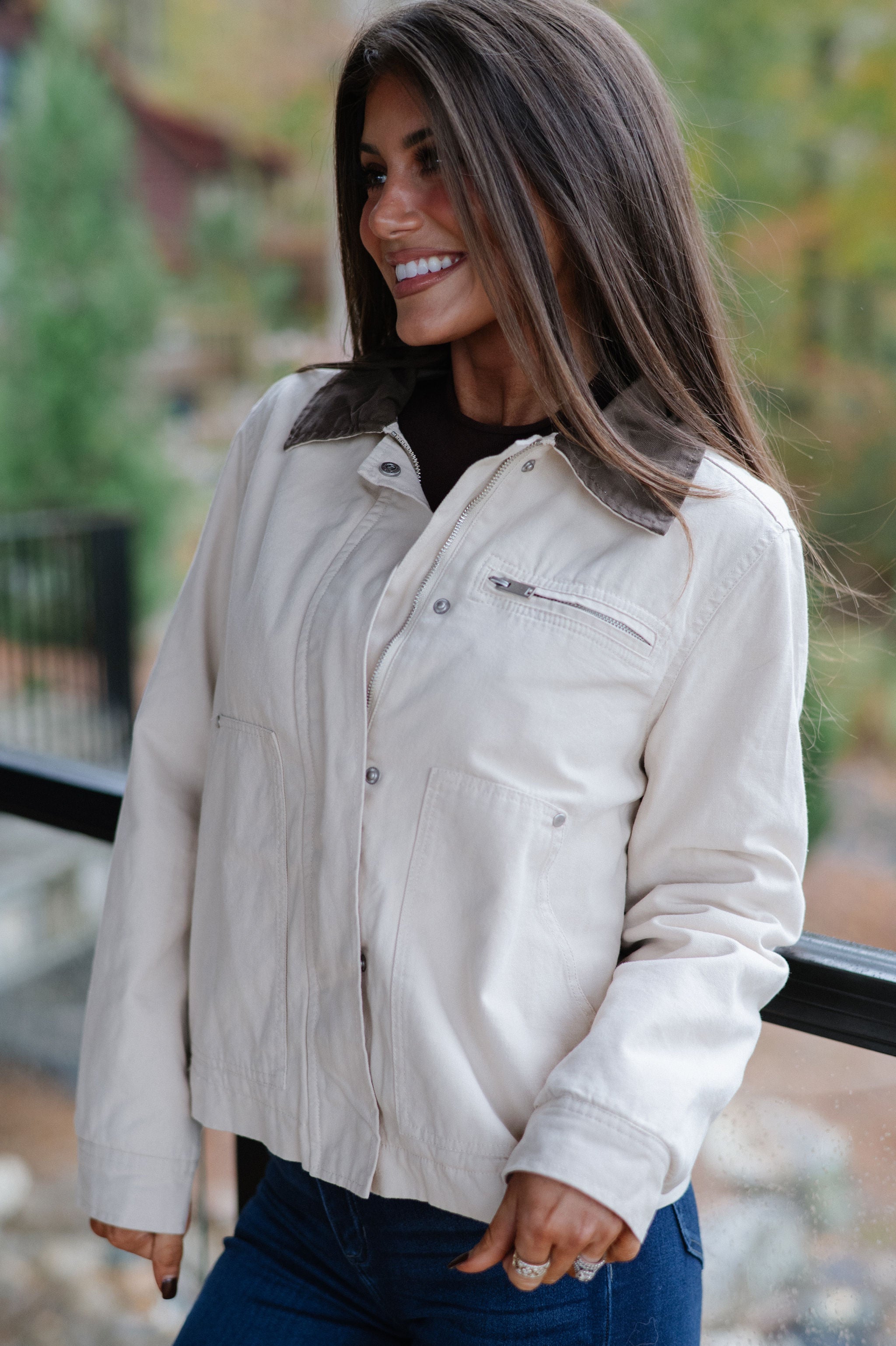 Washed Canvas Barn Jacket-Ecru