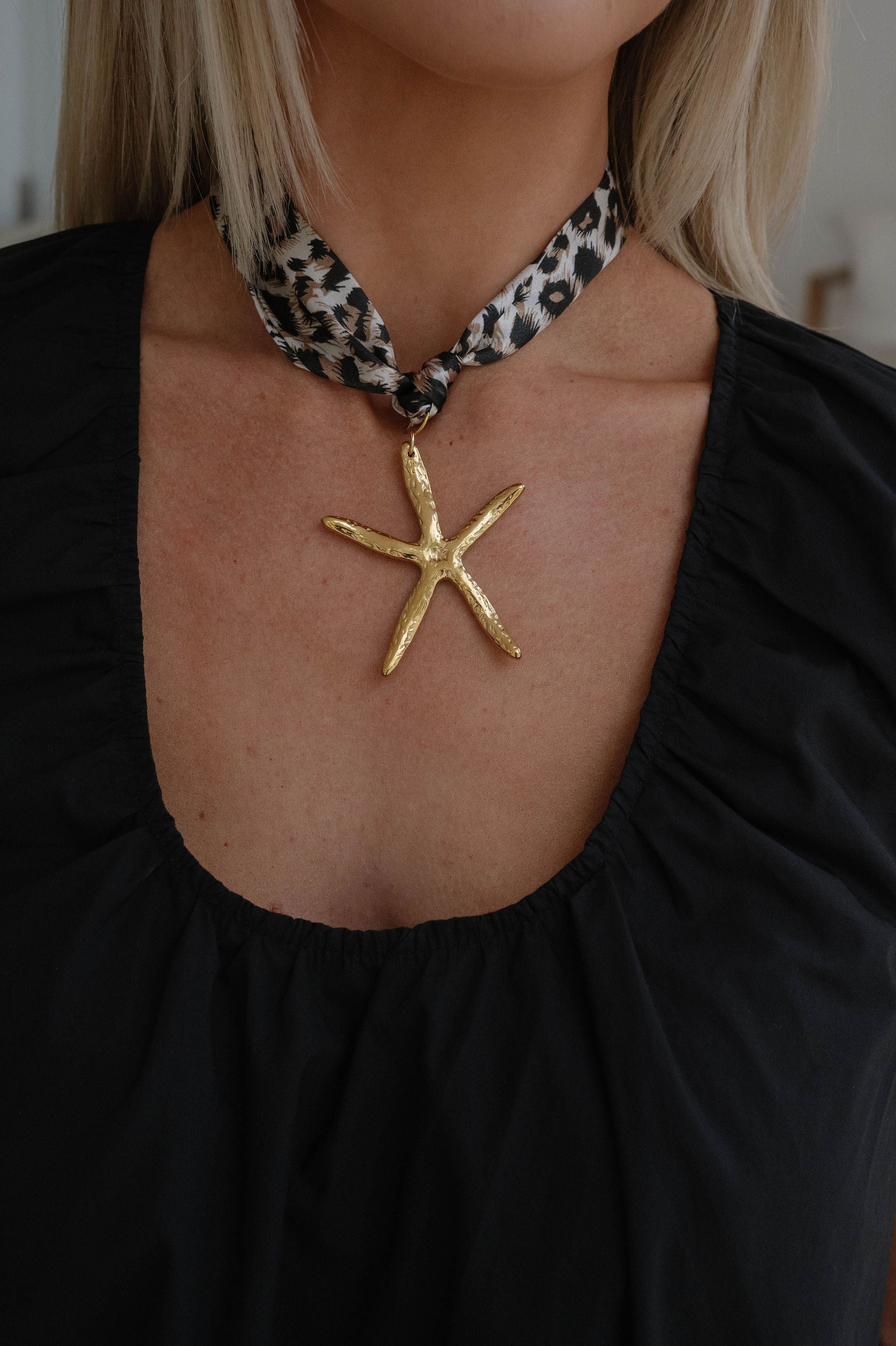 Starfish Scarf Necklace-Leopard