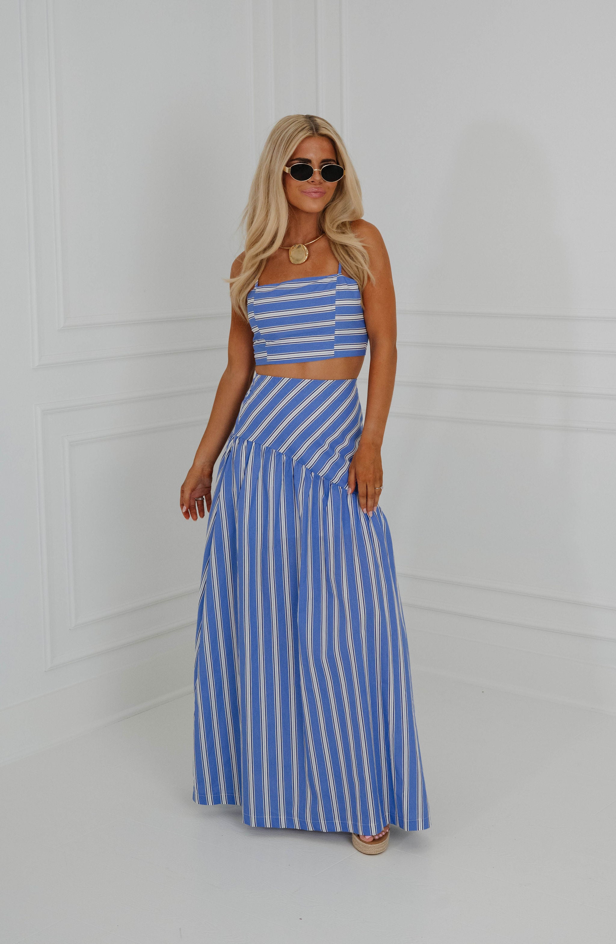 Landry Maxi Skirt Set-Blue Stripe