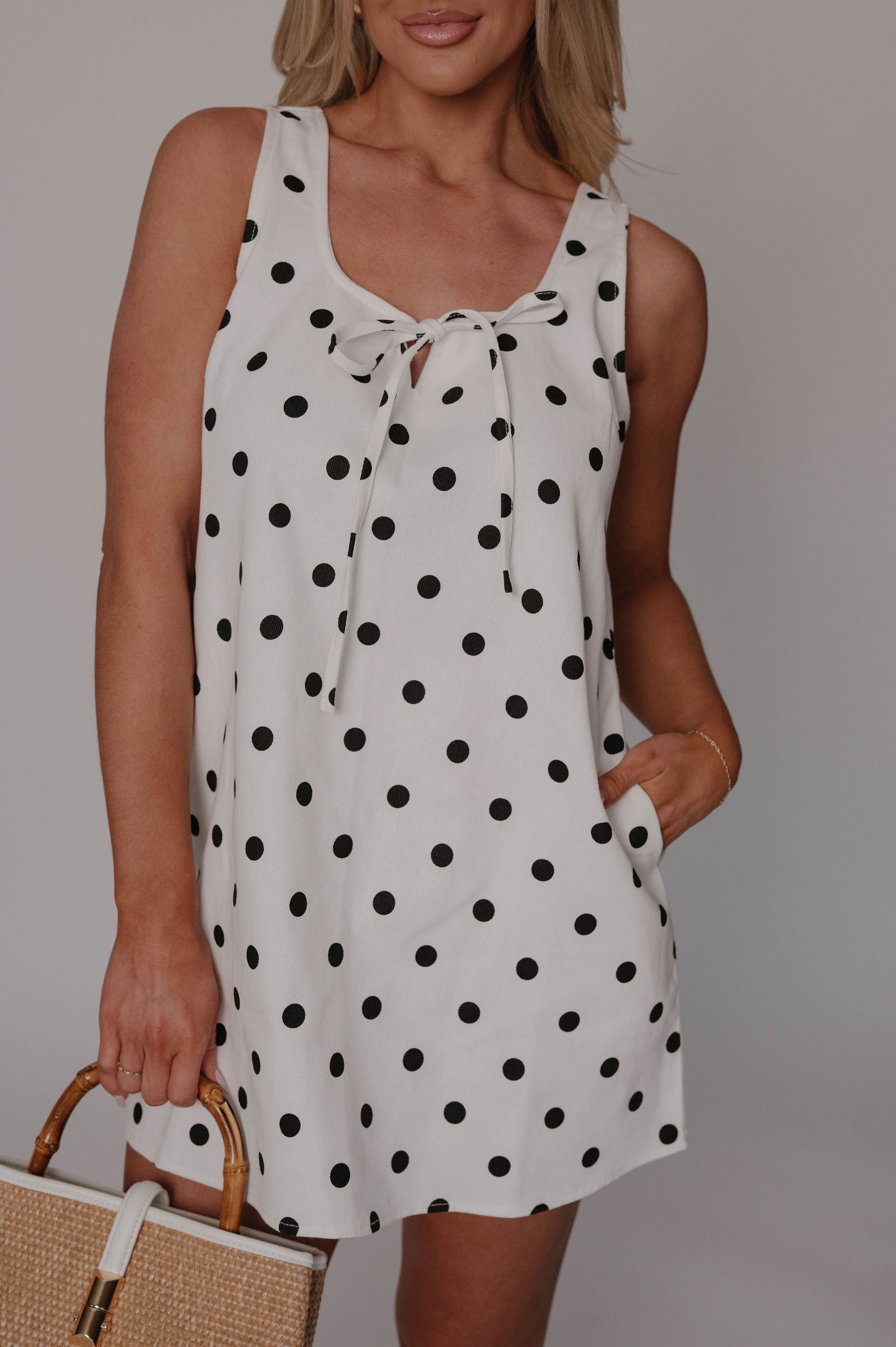 Braylee Polka Dot Mini Dress-White/Black
