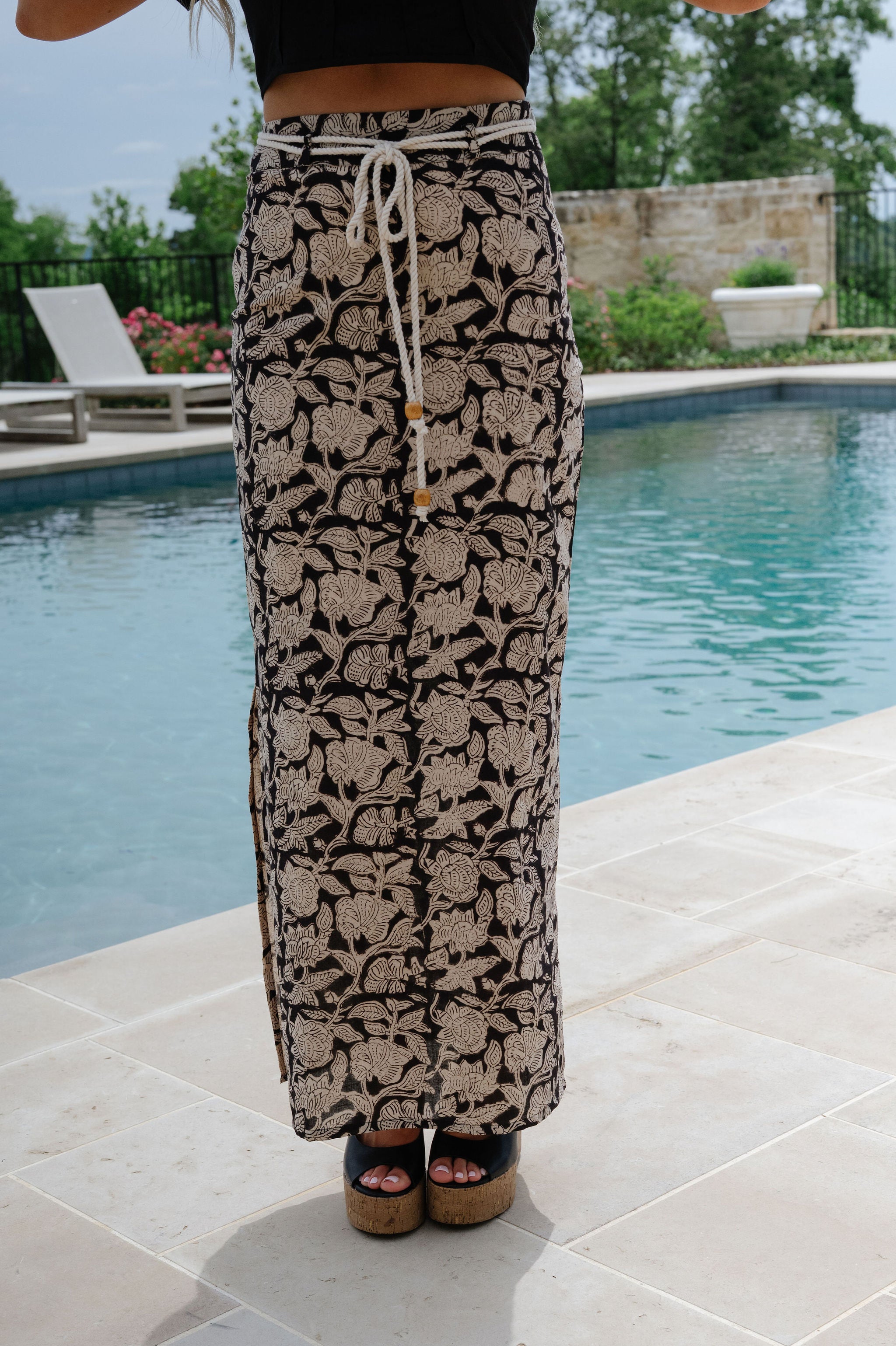 Fiji Maxi Skirt-Black/Cream Floral