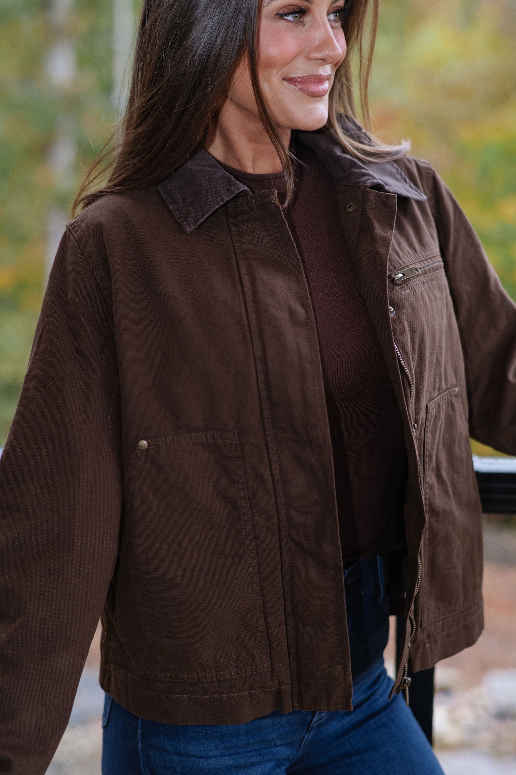 Washed Canvas Barn Jacket-Brown