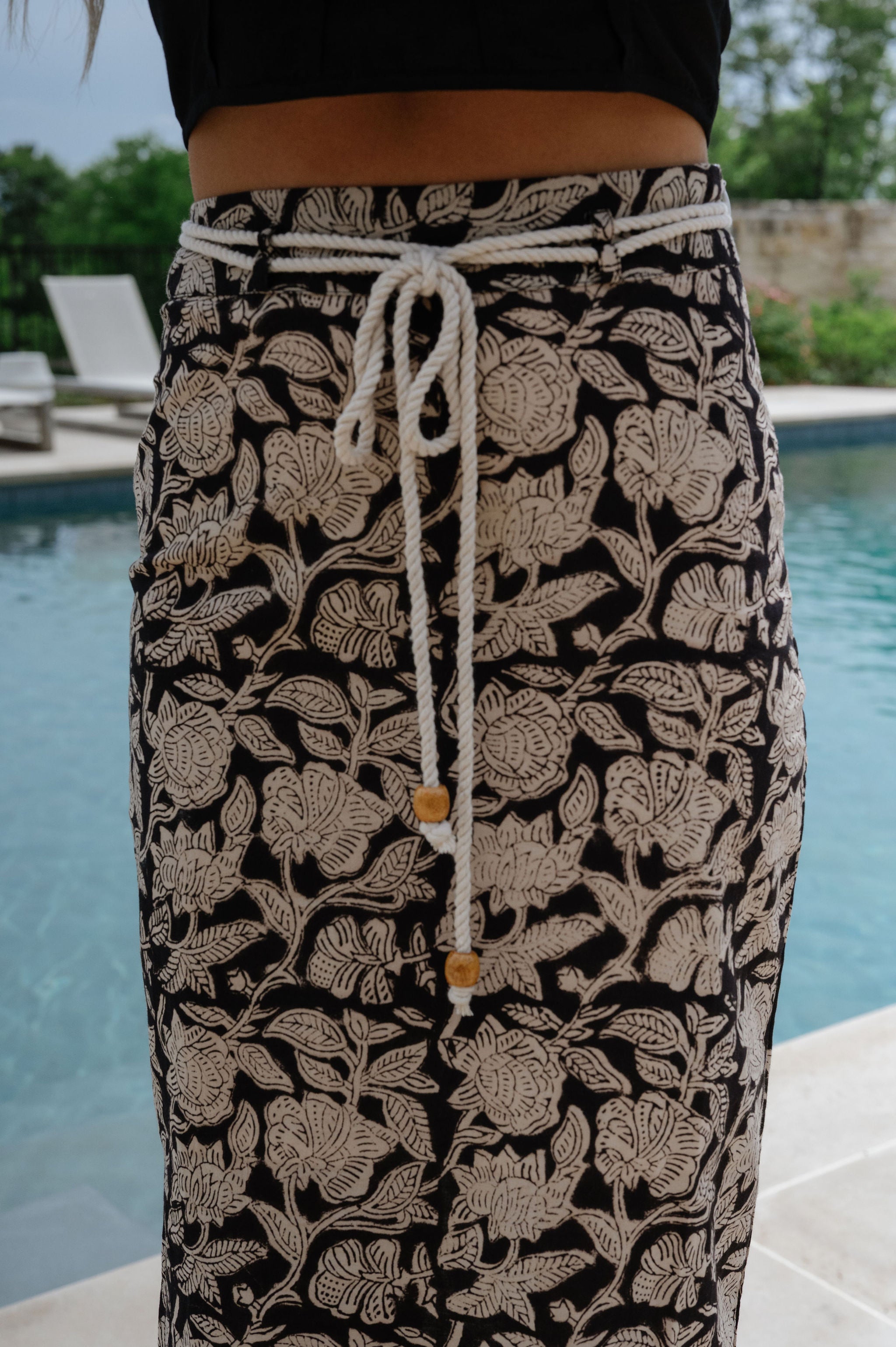 Fiji Maxi Skirt-Black/Cream Floral
