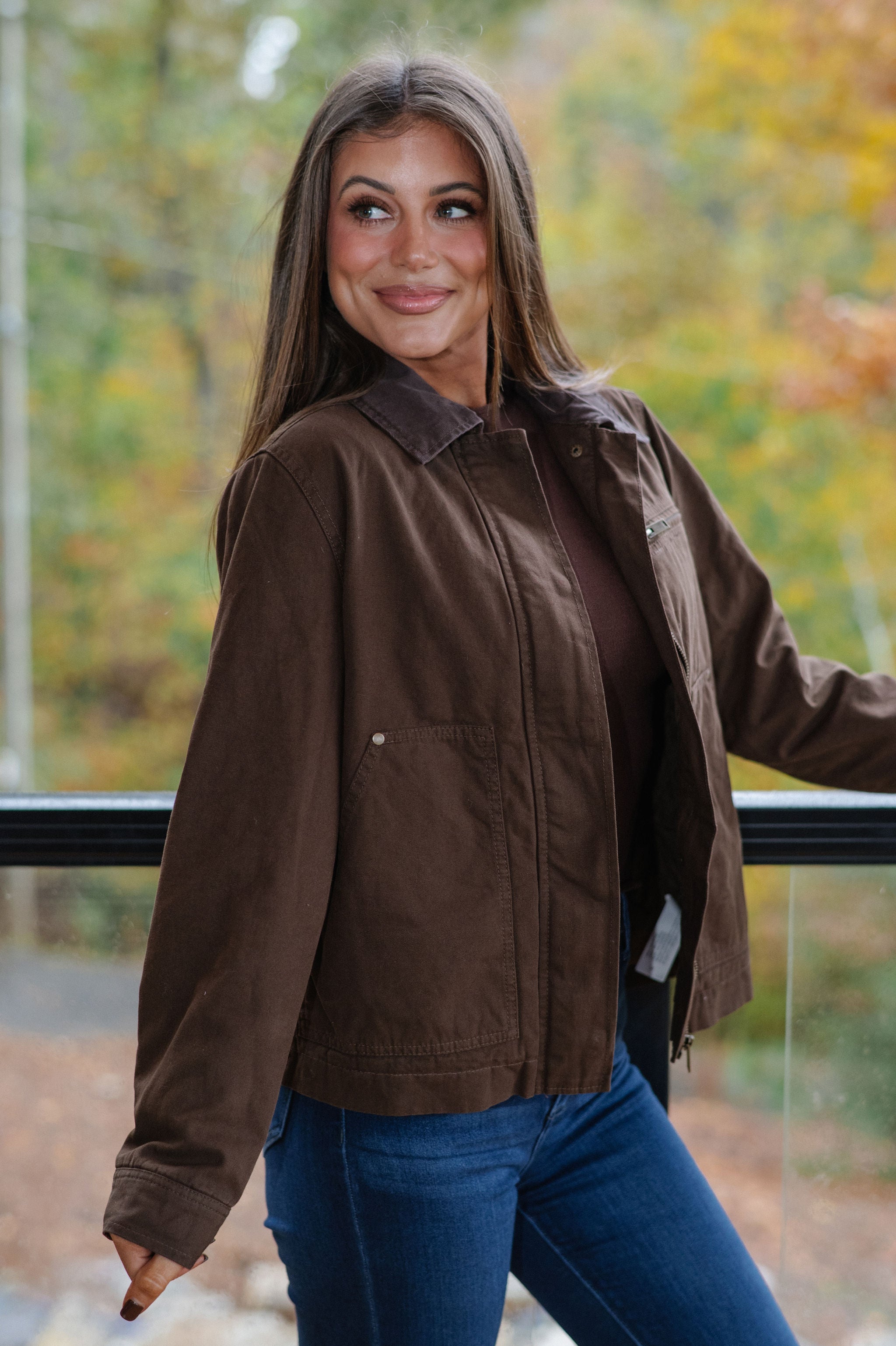 Washed Canvas Barn Jacket-Brown