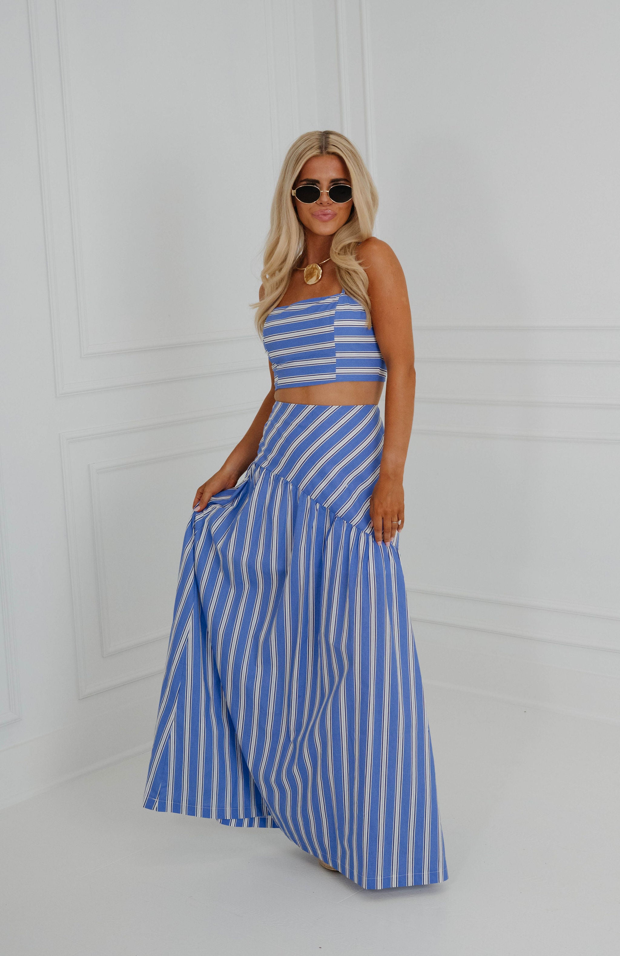 Landry Maxi Skirt Set-Blue Stripe