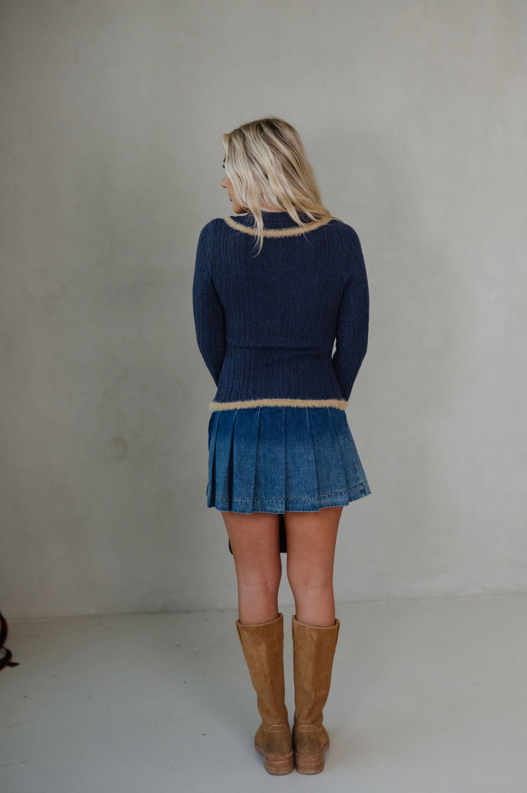 Benny Pleated Denim Mini Skirt-Medium Blue