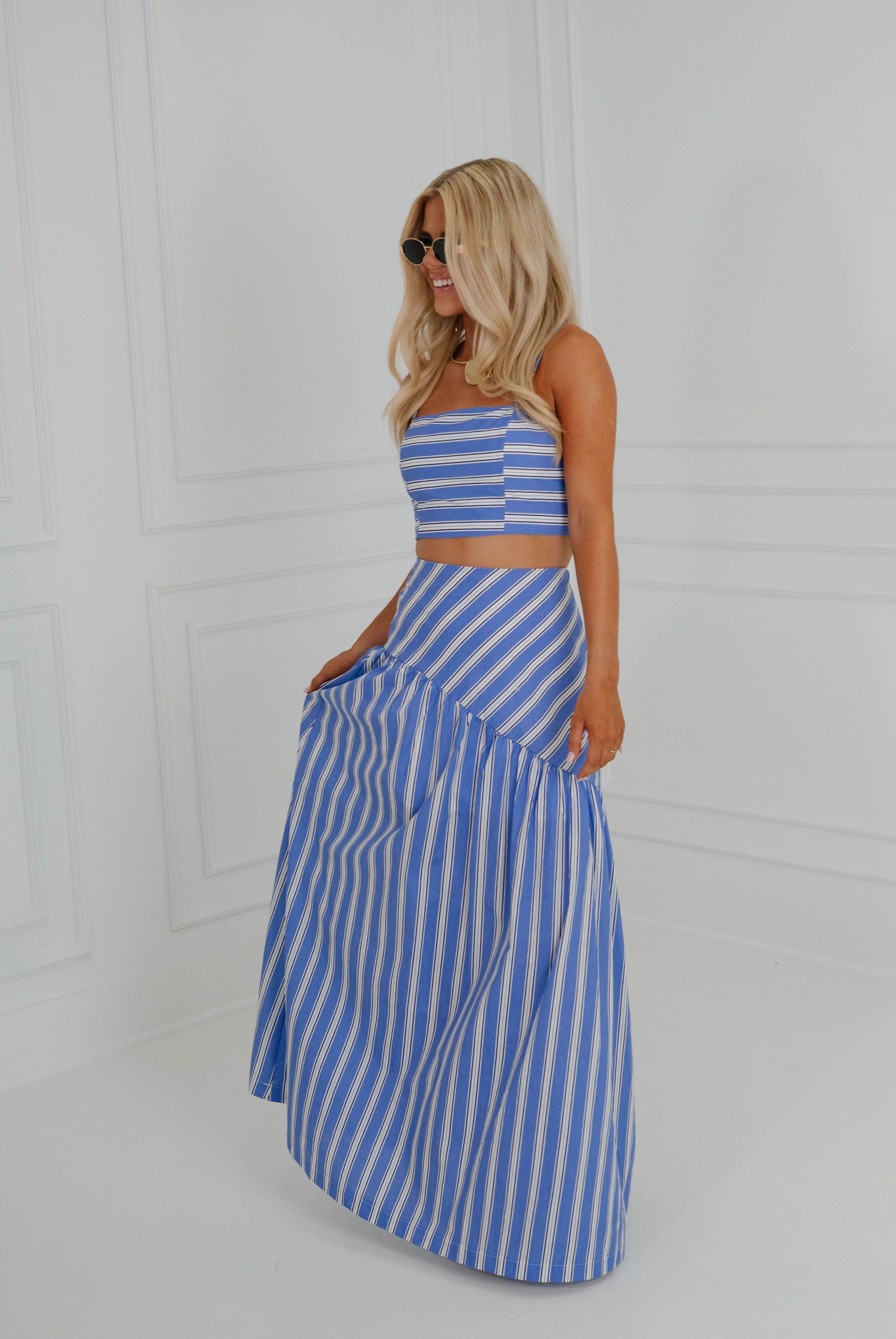 Landry Maxi Skirt Set-Blue Stripe