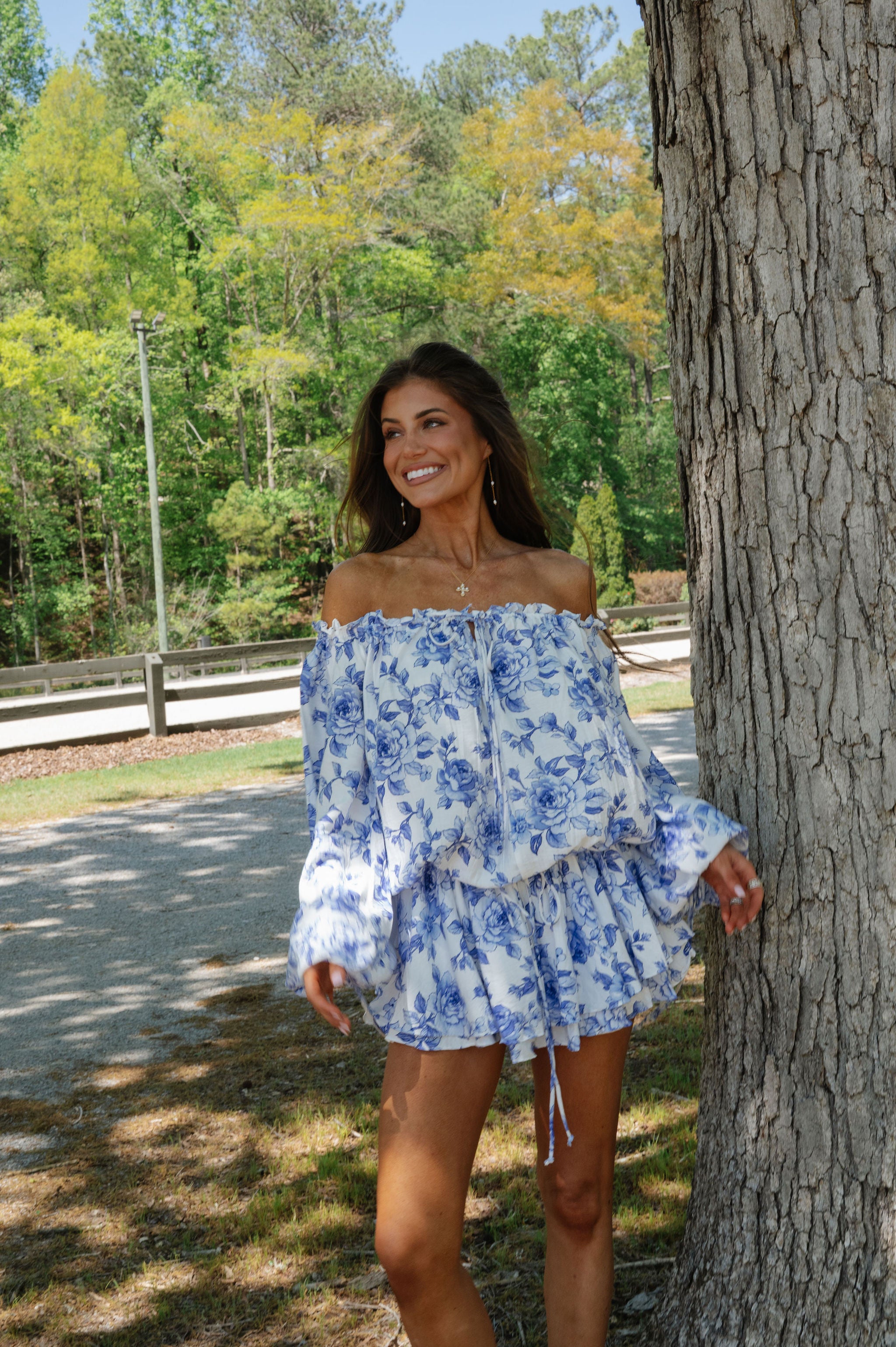 Sydney OTS Mini Dress-Blue