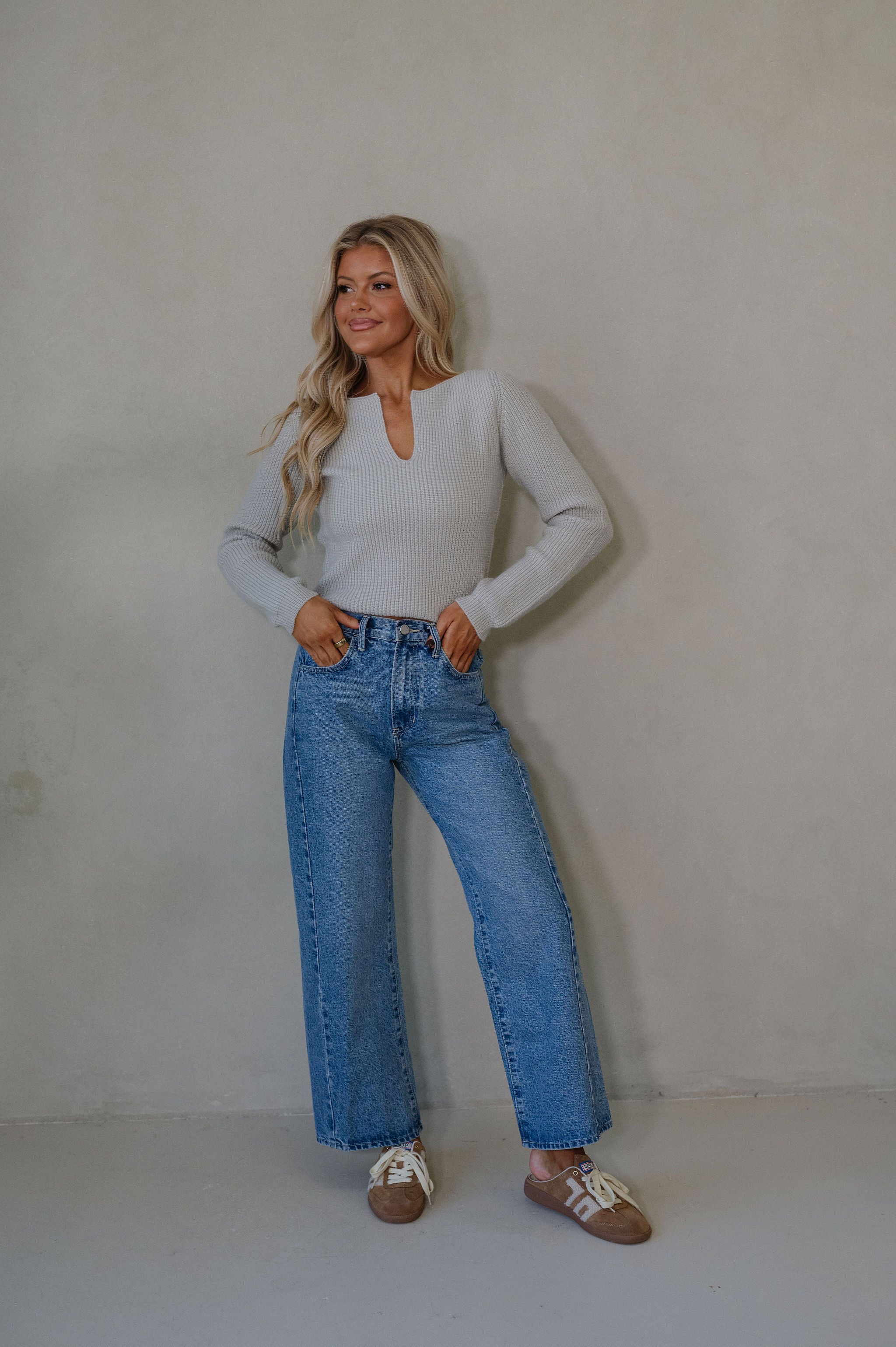 Karly Cropped Sweater-Light Grey