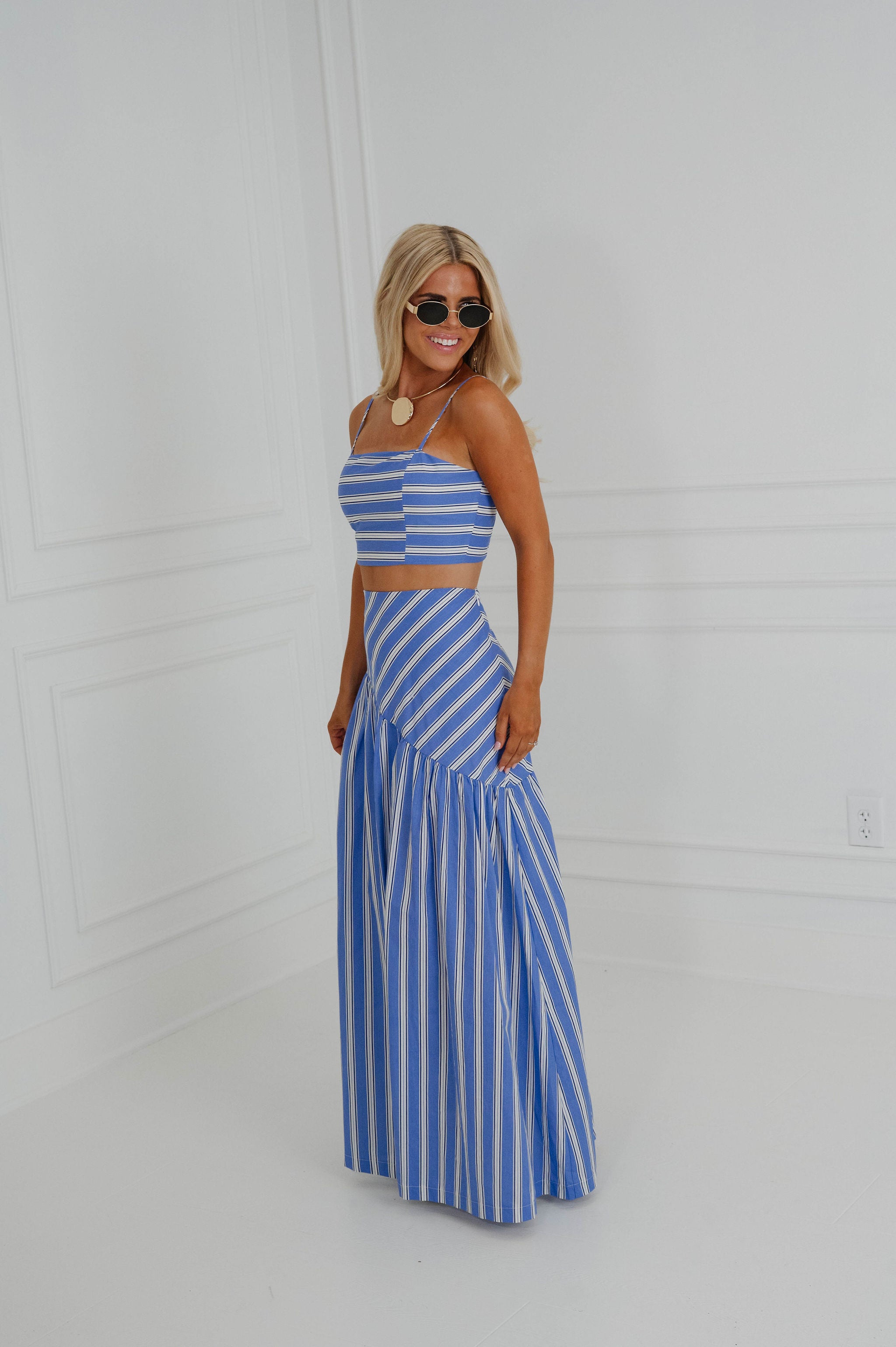 Landry Maxi Skirt Set-Blue Stripe
