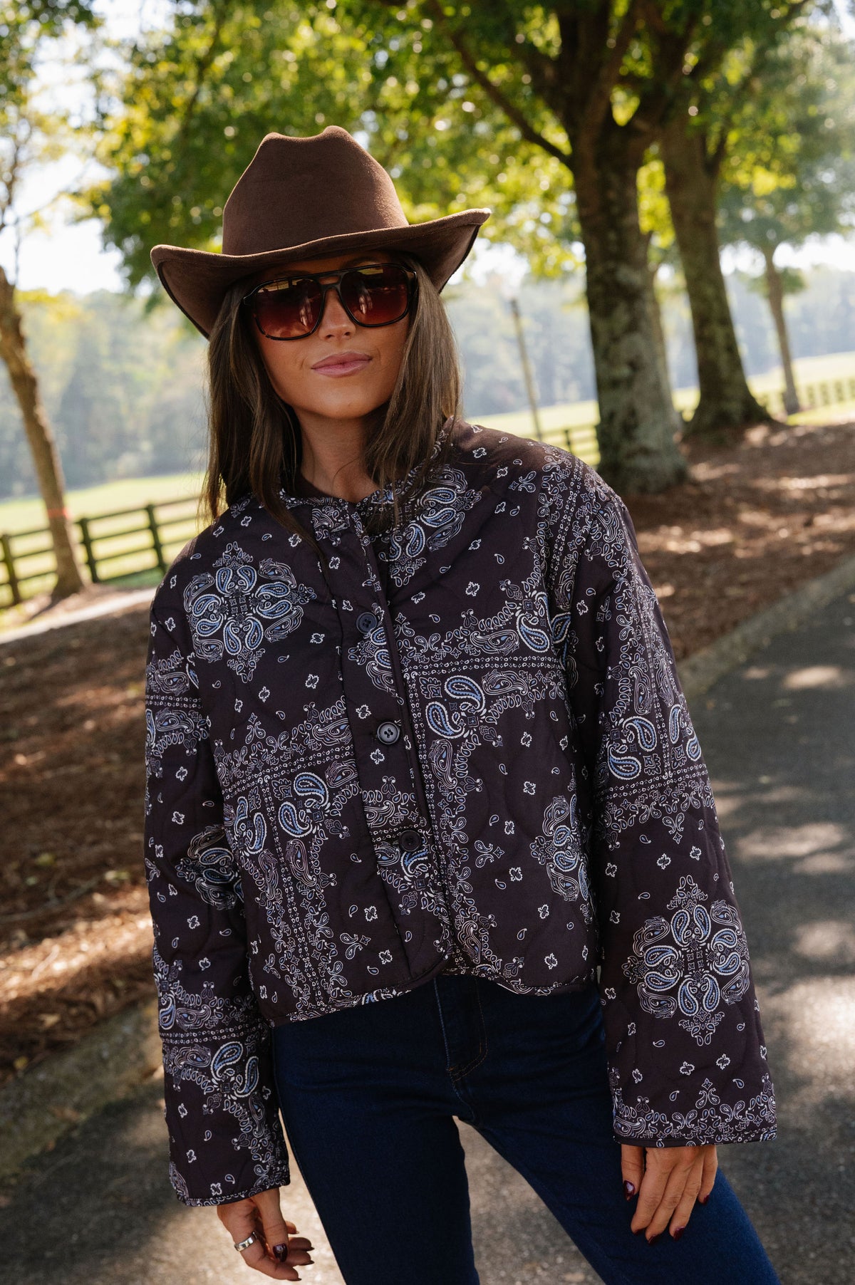 Maeve Paisley Print Jacket-Chocolate