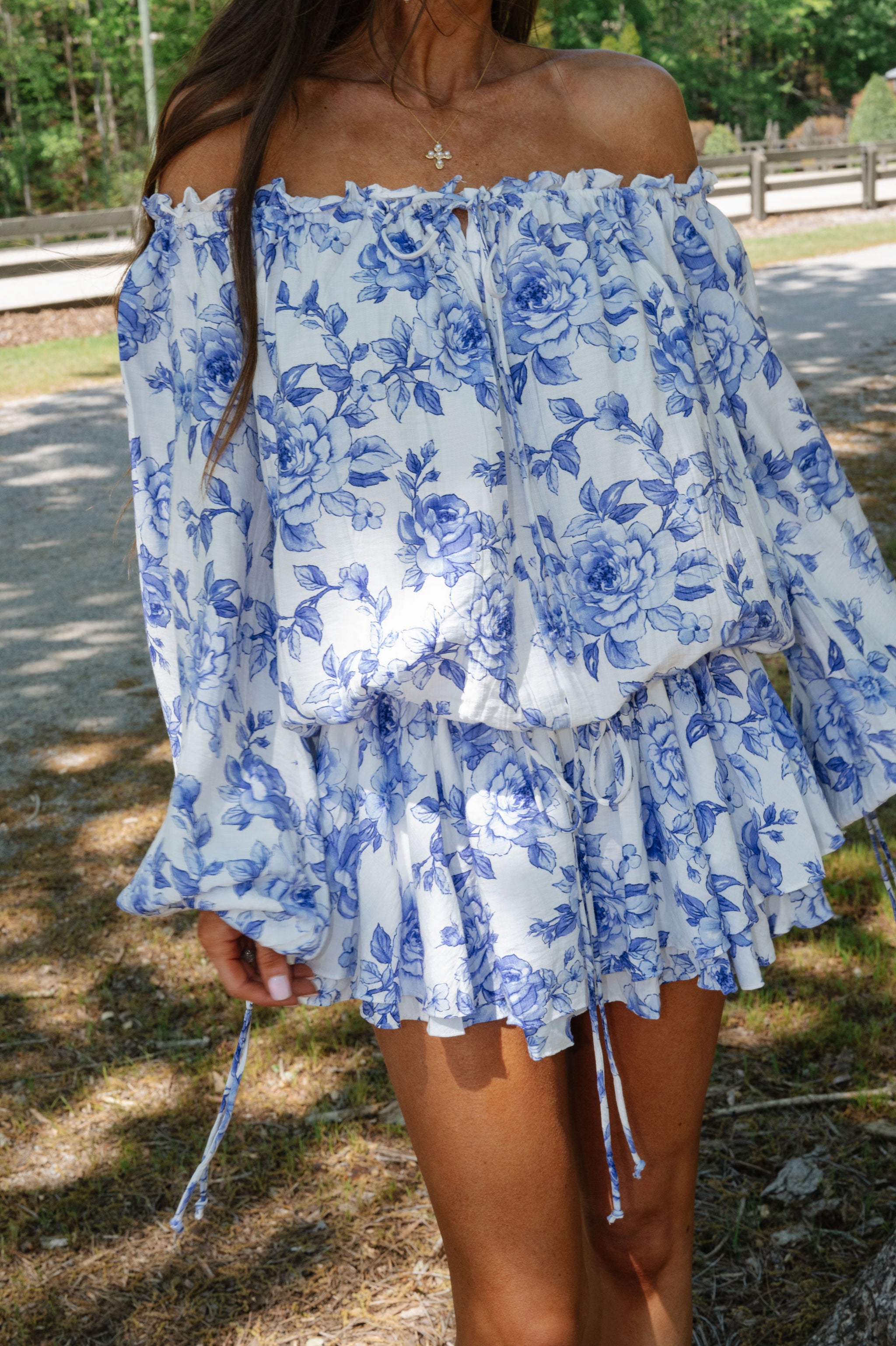 Sydney OTS Mini Dress-Blue