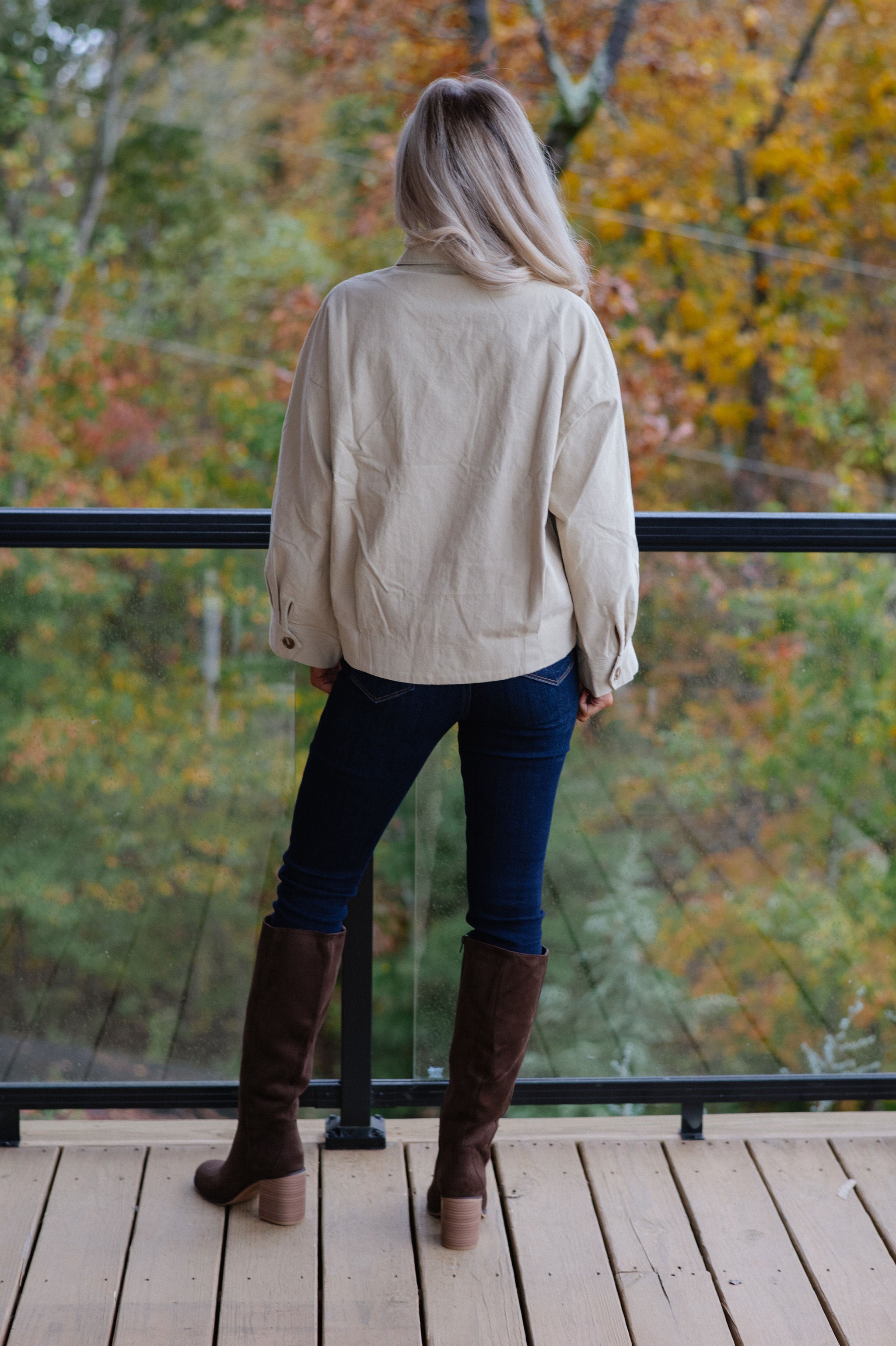 Asymmetric Button Closure Jacket-Beige