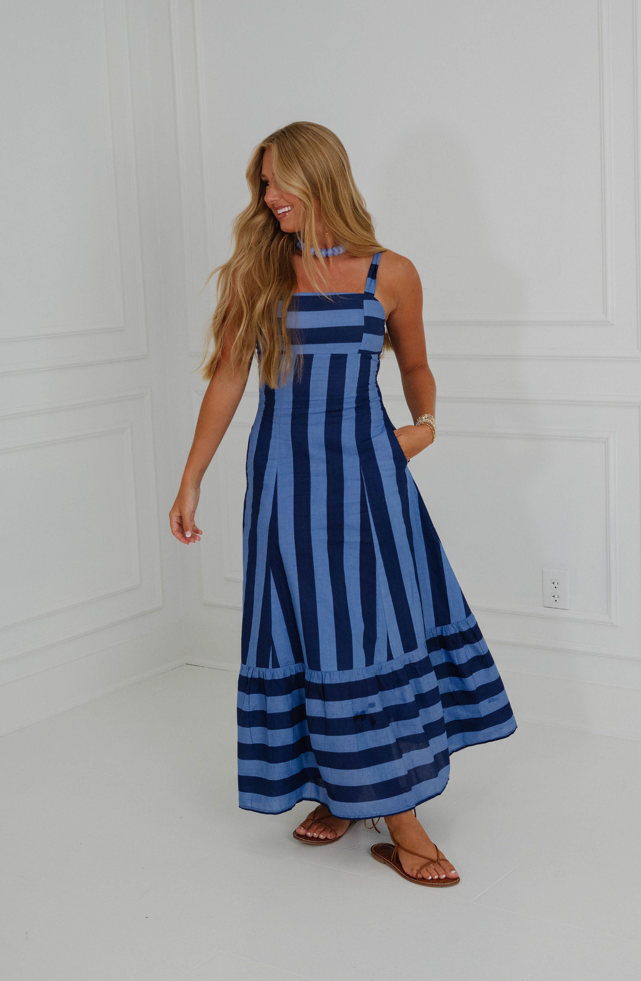 PREORDER//Emerson Stripe Dress-Navy/SHIPPING BY 8/25!