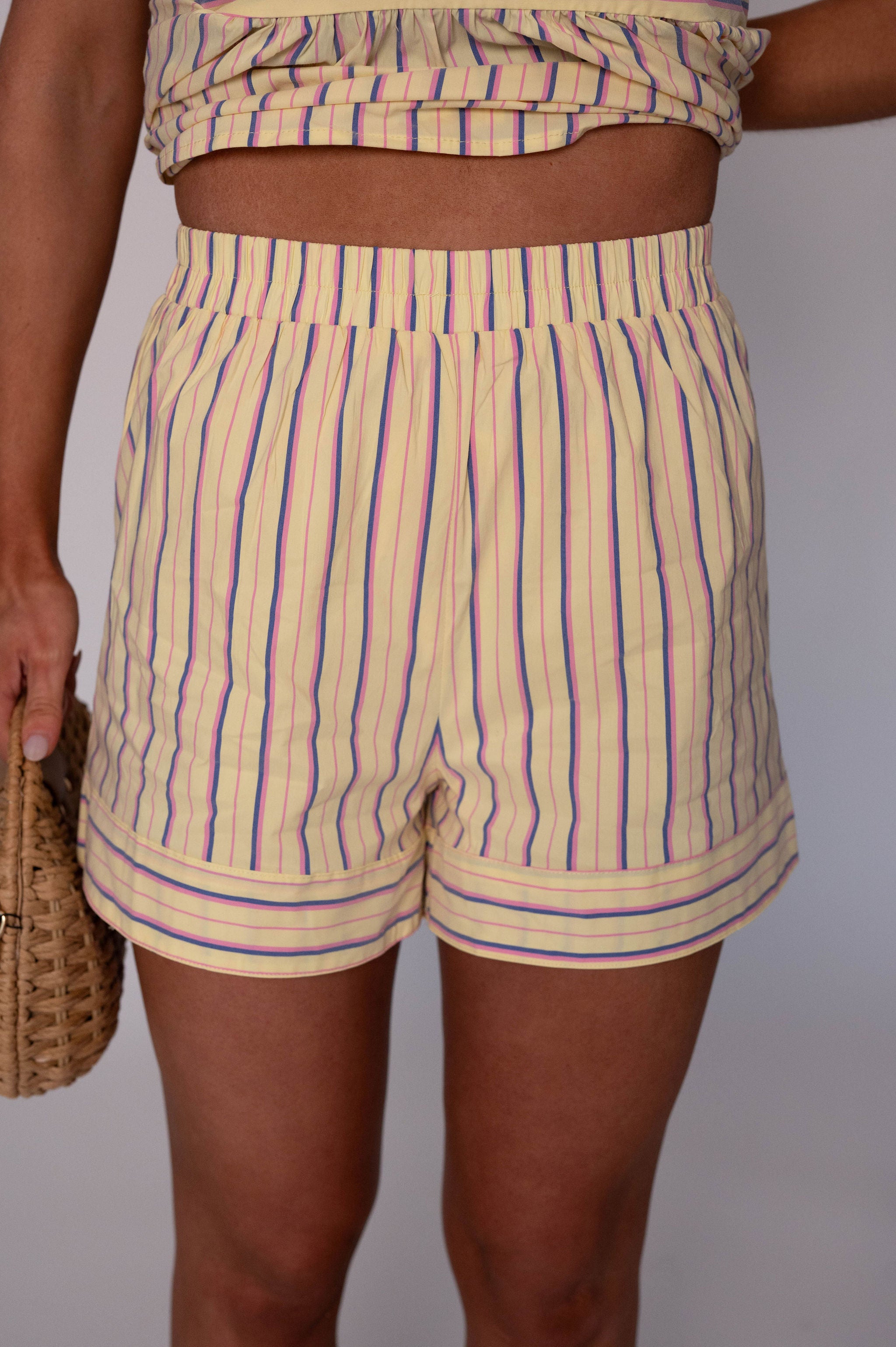 Carlie Striped Shorts Set-Lemon