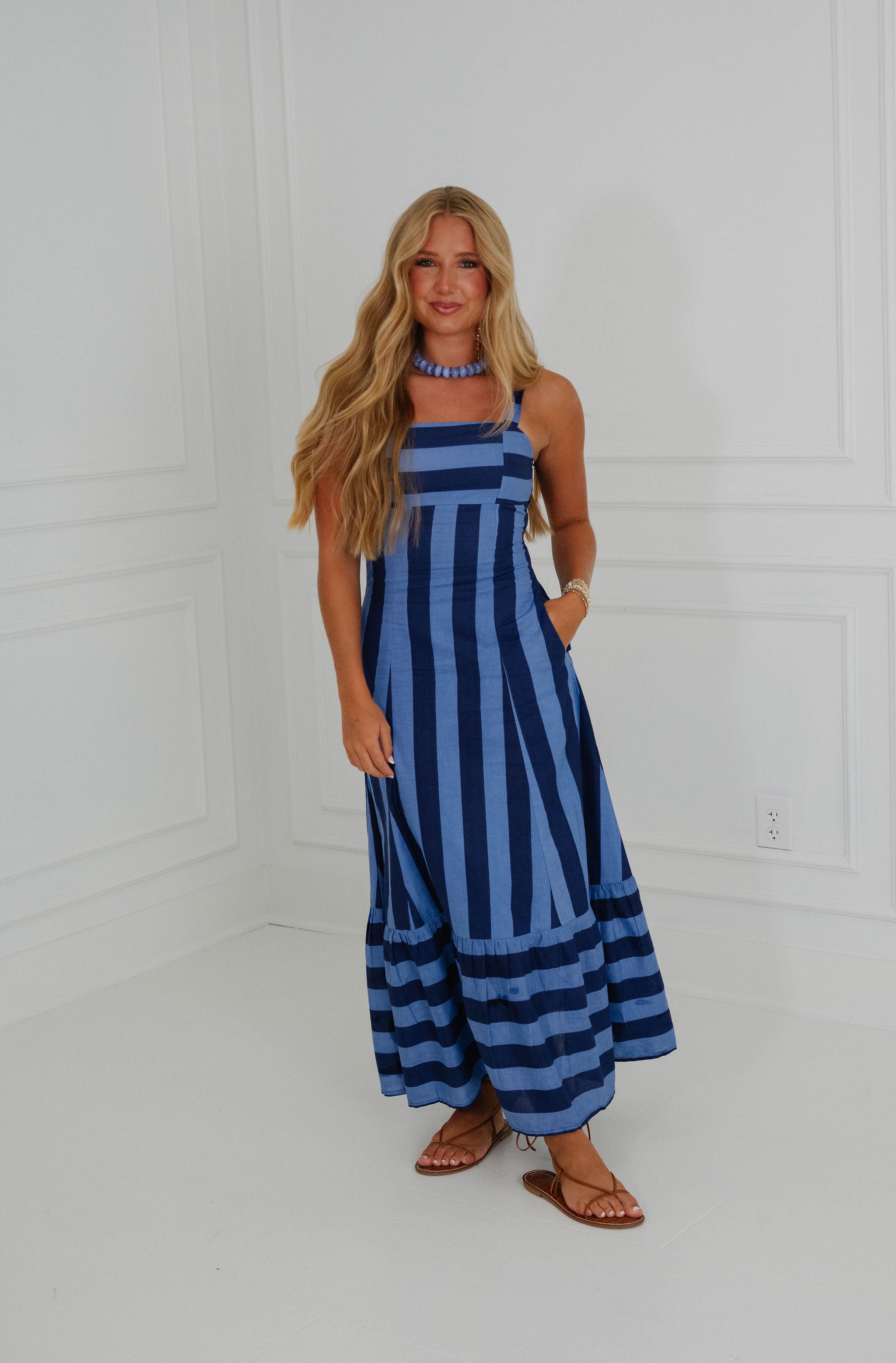 PREORDER//Emerson Stripe Dress-Navy/SHIPPING BY 8/25! M