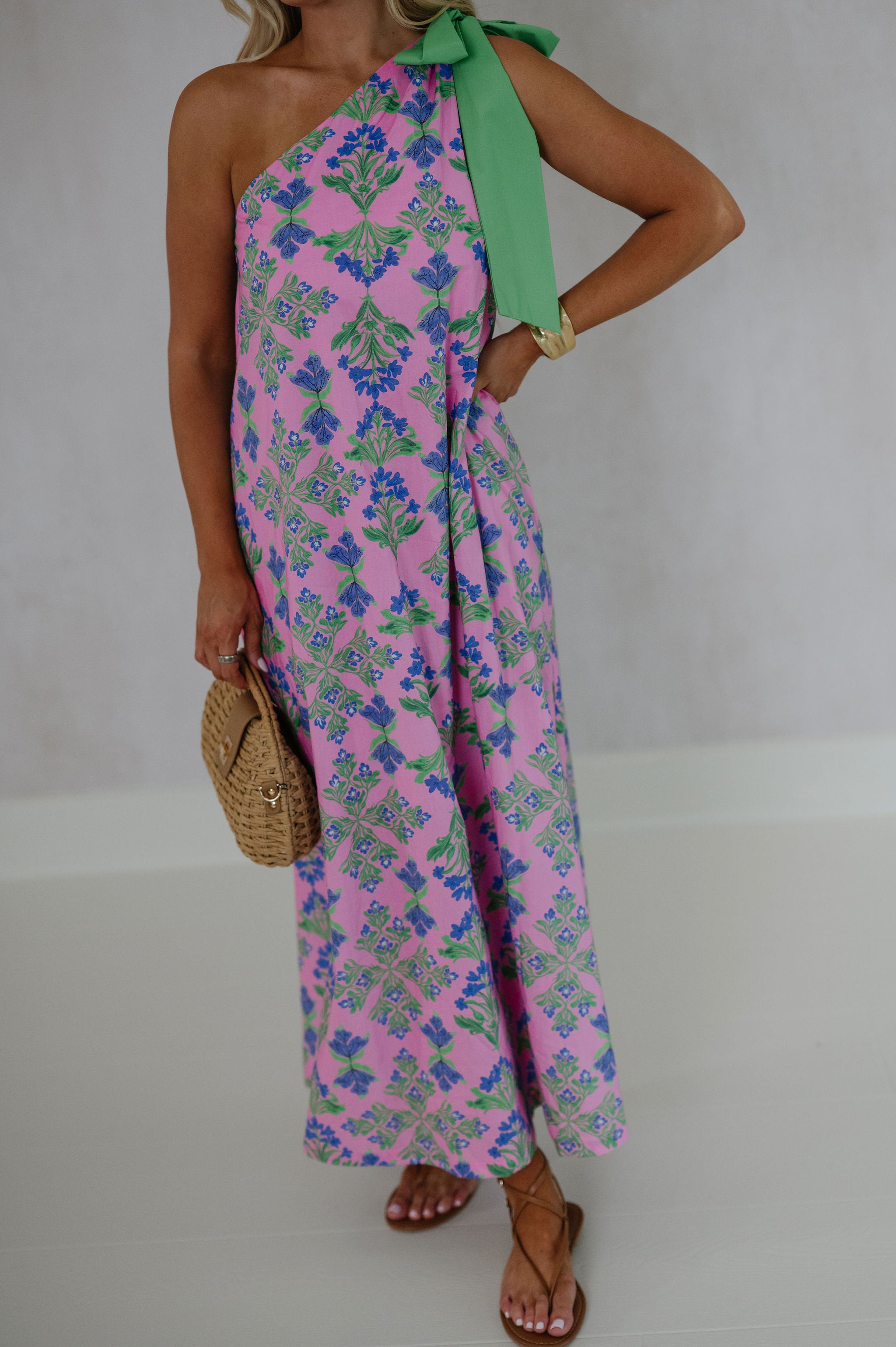 Alexa One Shoulder Maxi Dress-Pink