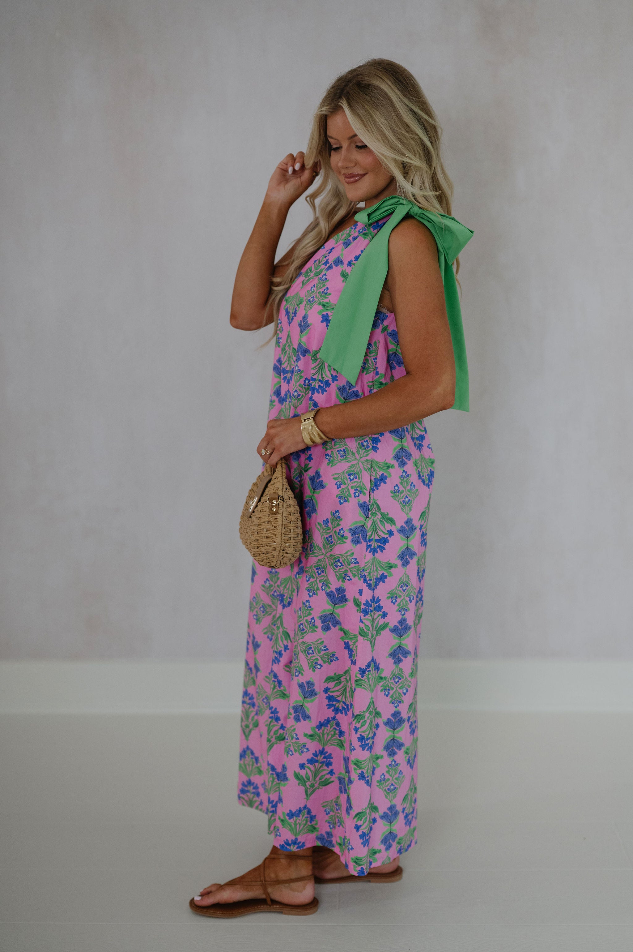 Alexa One Shoulder Maxi Dress-Pink
