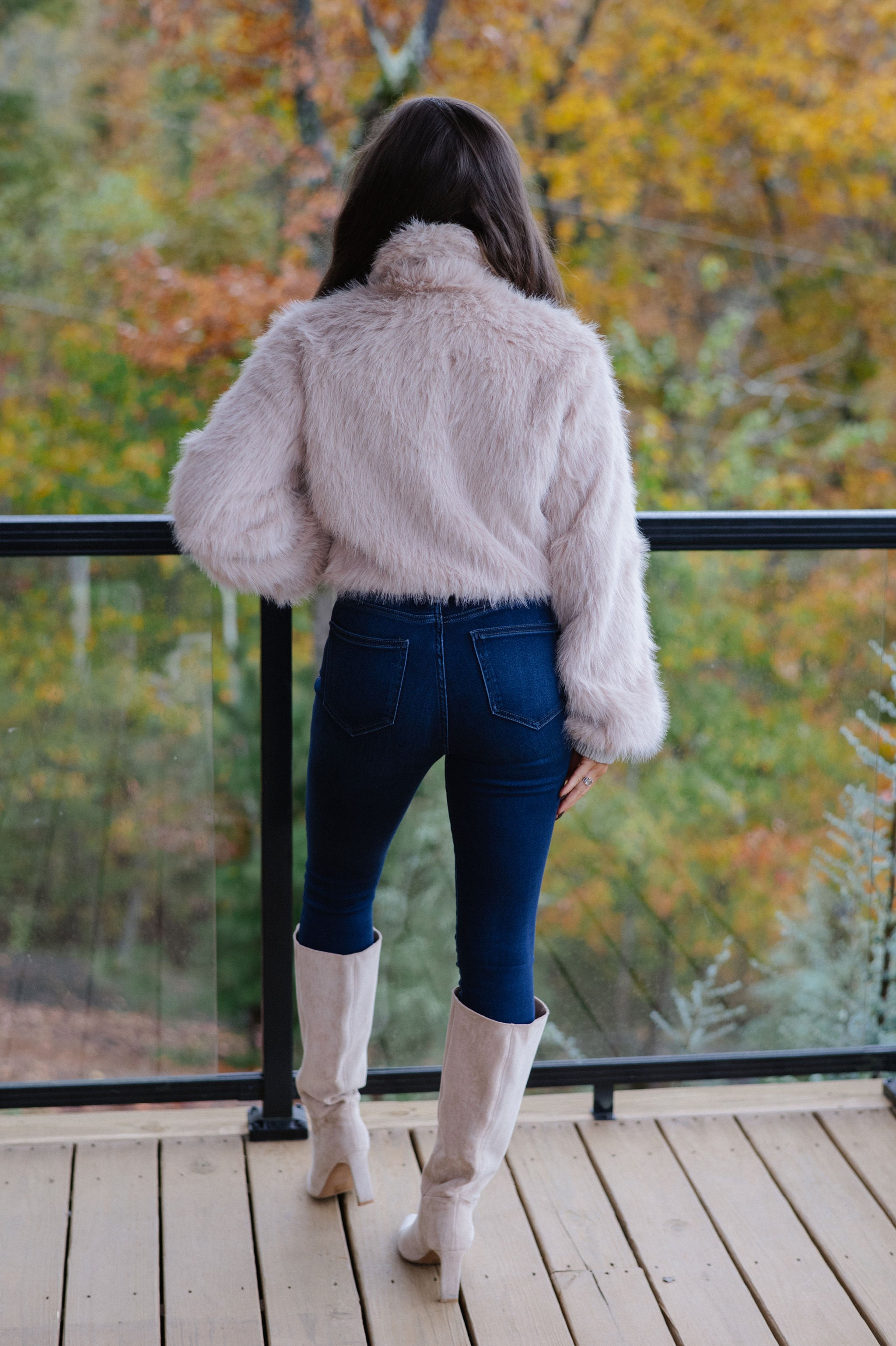 Faux Fur Plush Zippered Jacket-Taupe