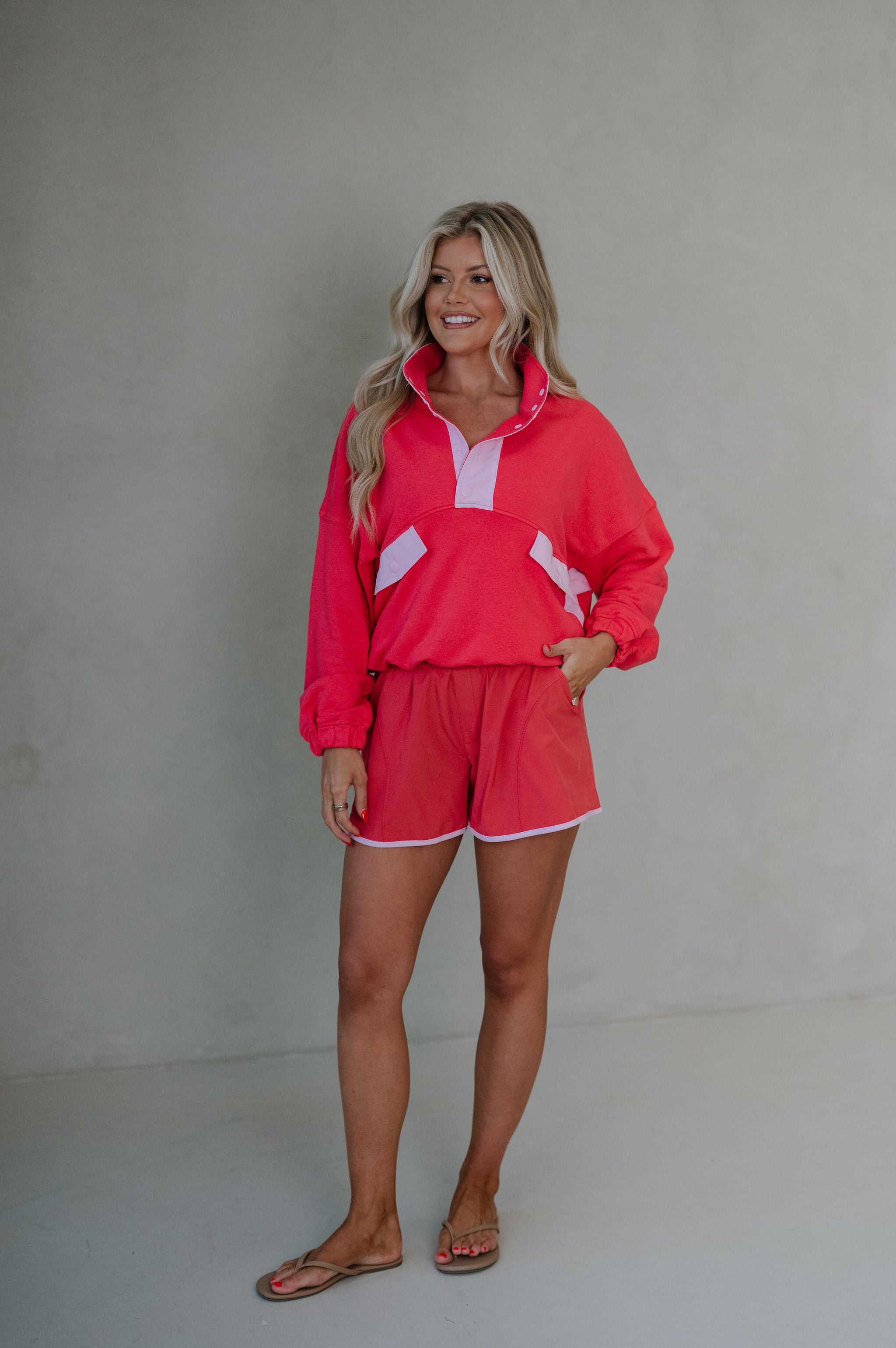 French Terry Playful Set-Candy Red/Pale Pink