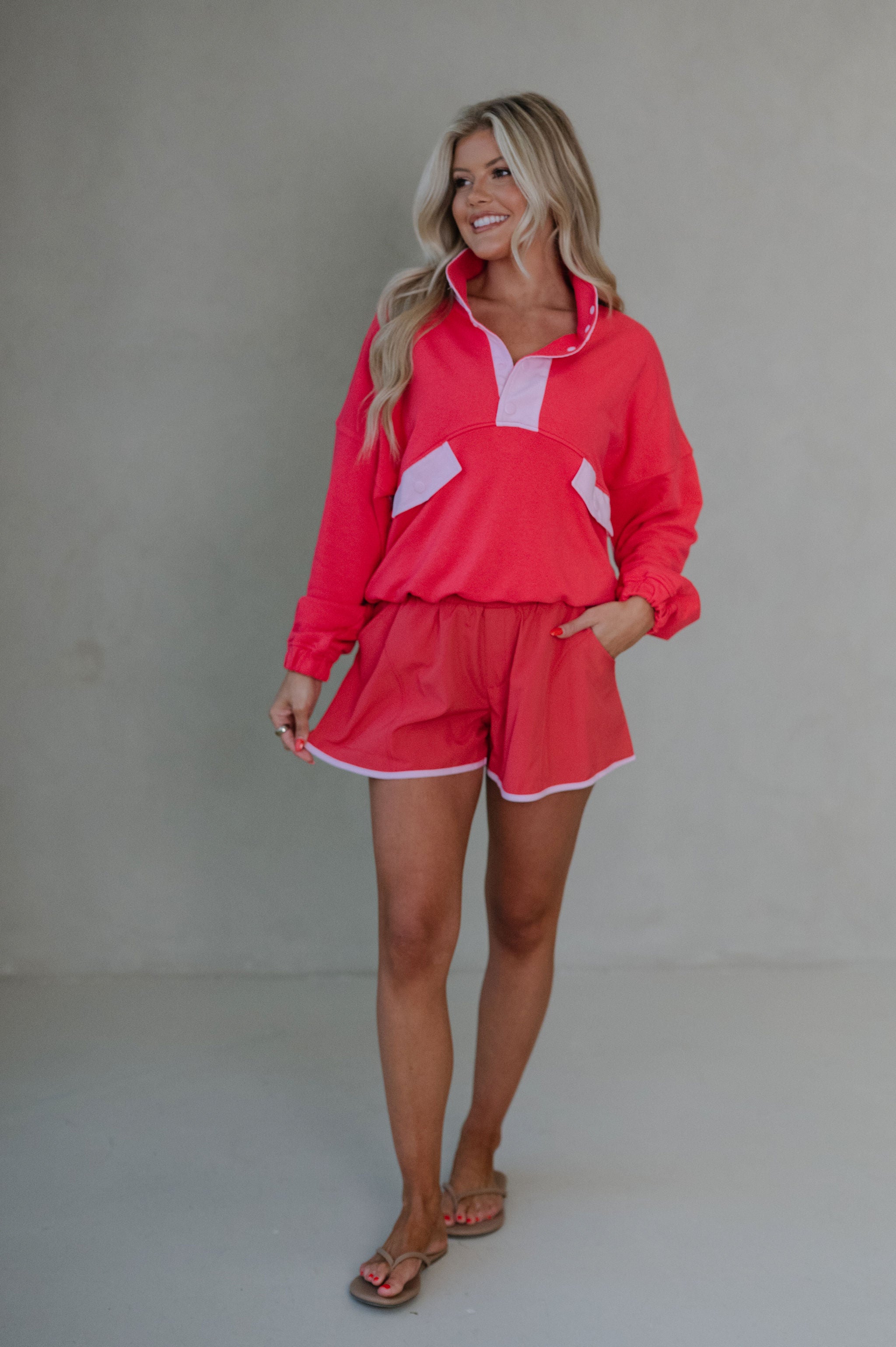 French Terry Playful Set-Candy Red/Pale Pink