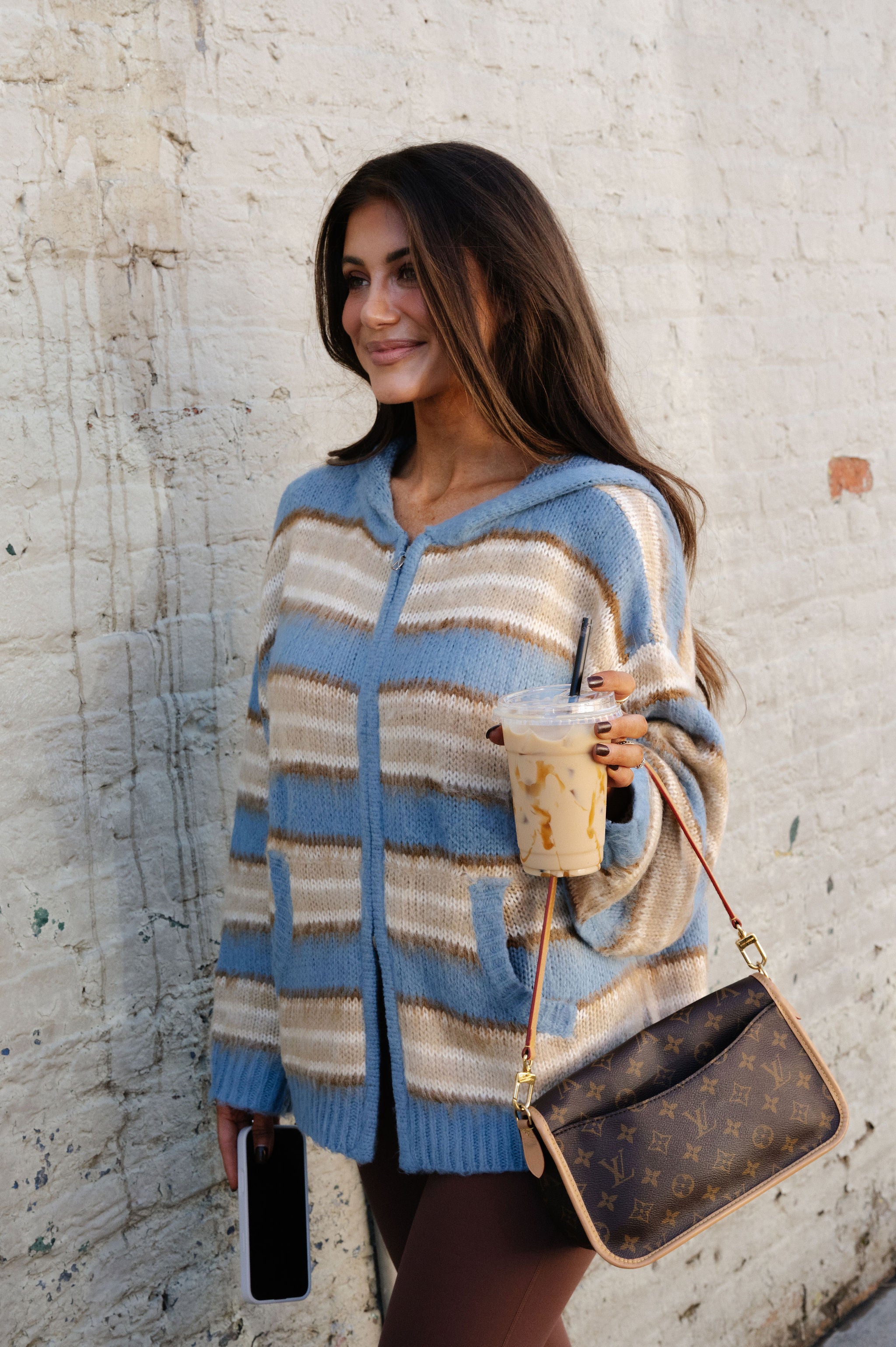 Striped Hooded Cardigan-Denim Multi