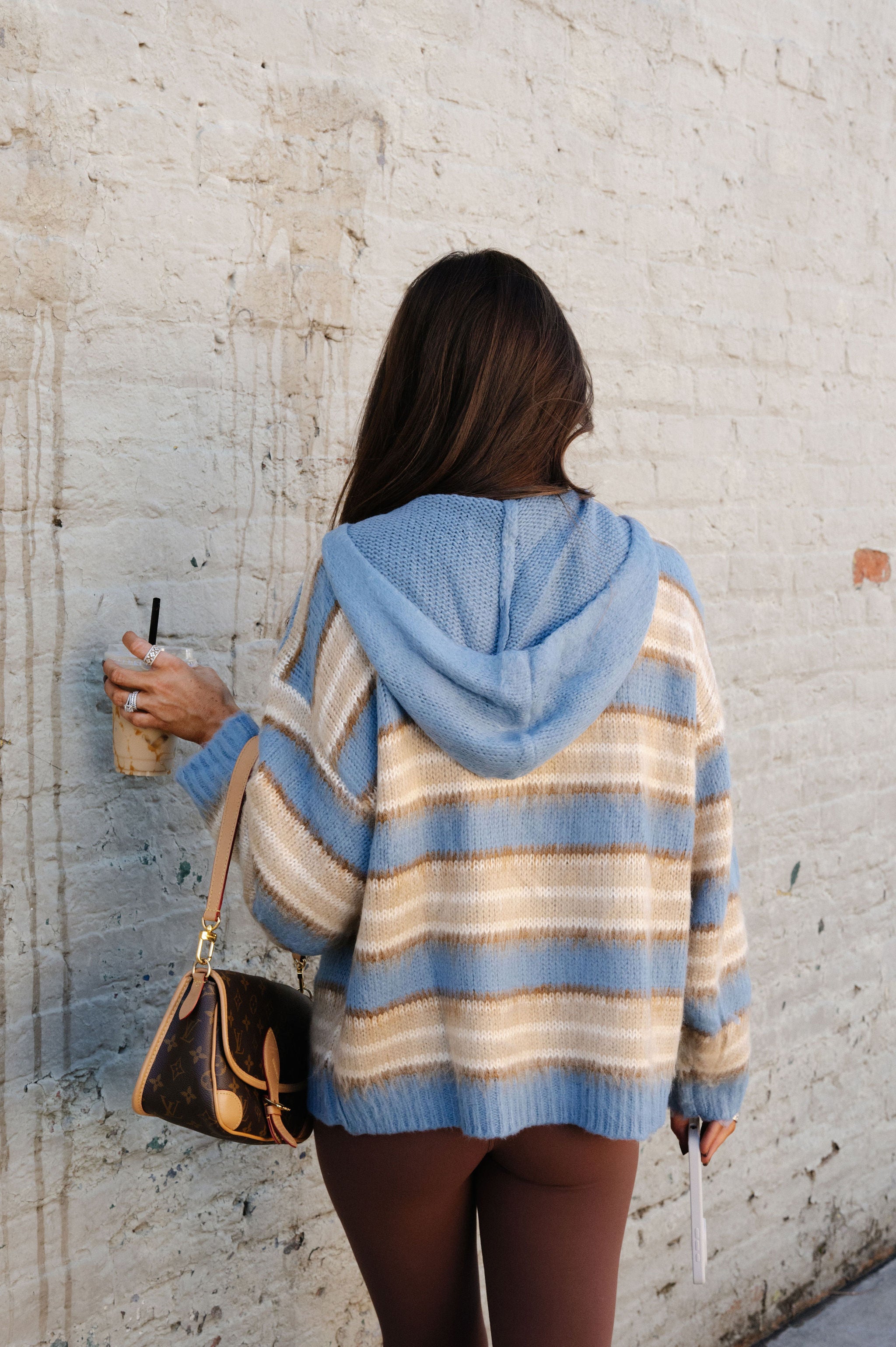 Striped Hooded Cardigan-Denim Multi
