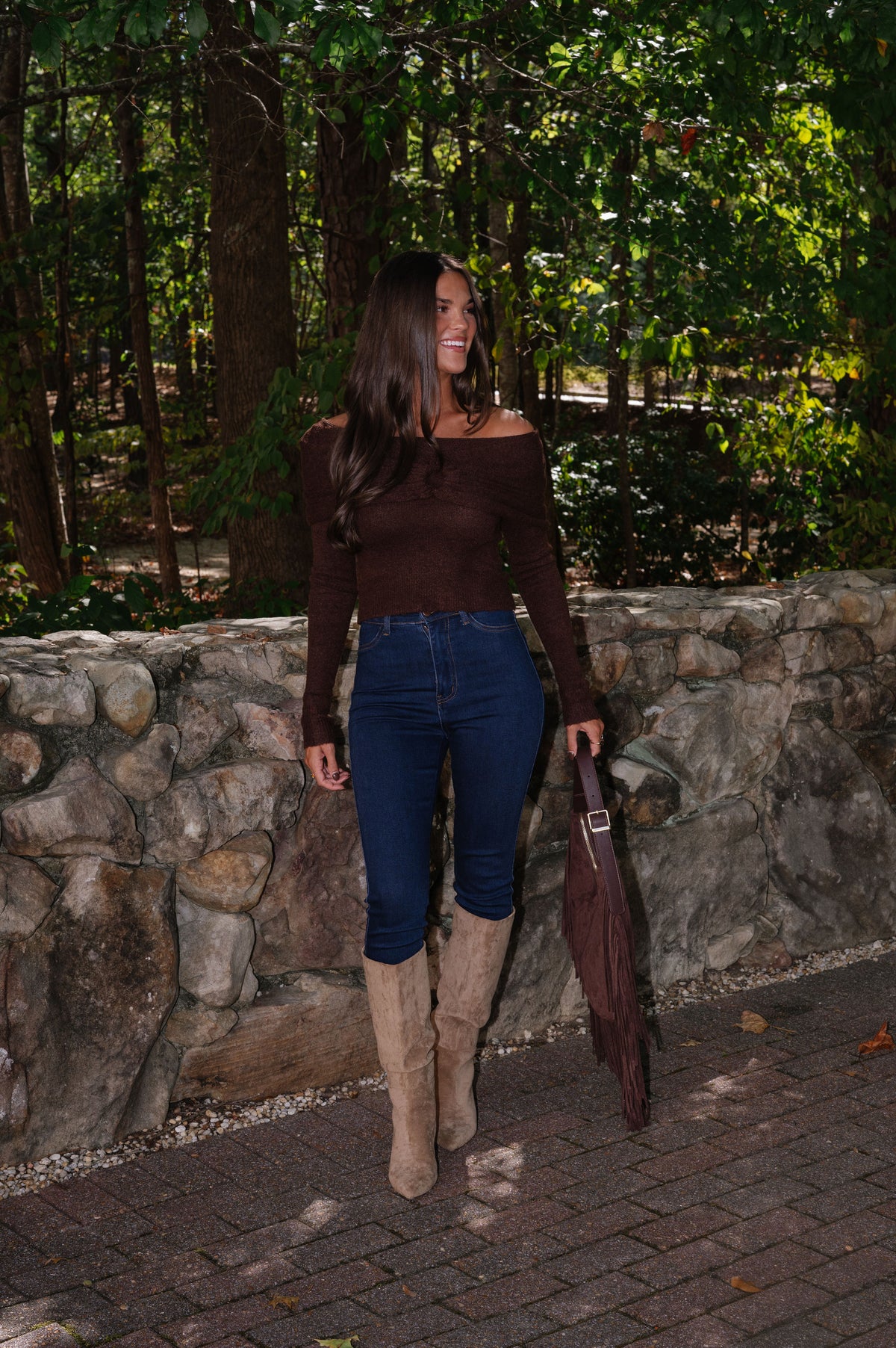Kelly OTS Cropped Sweater-Brown
