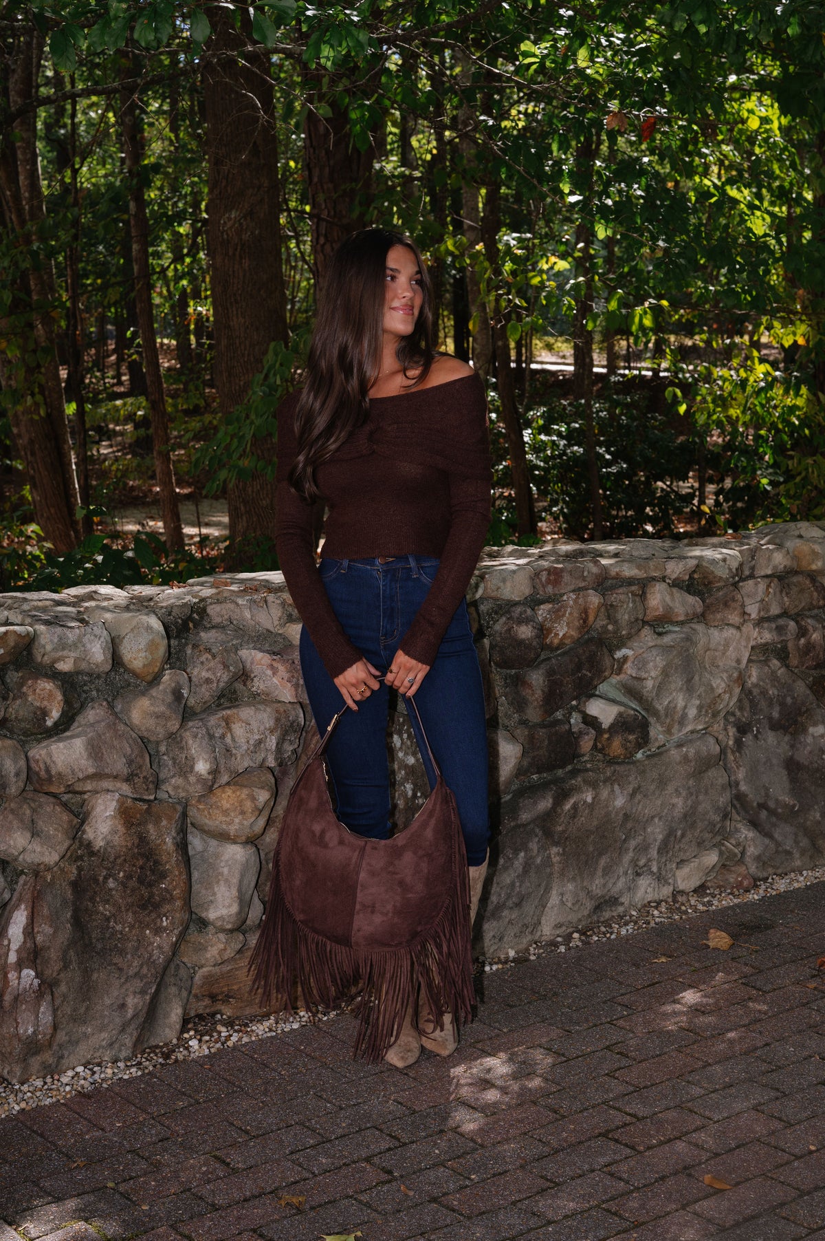 Kelly OTS Cropped Sweater-Brown
