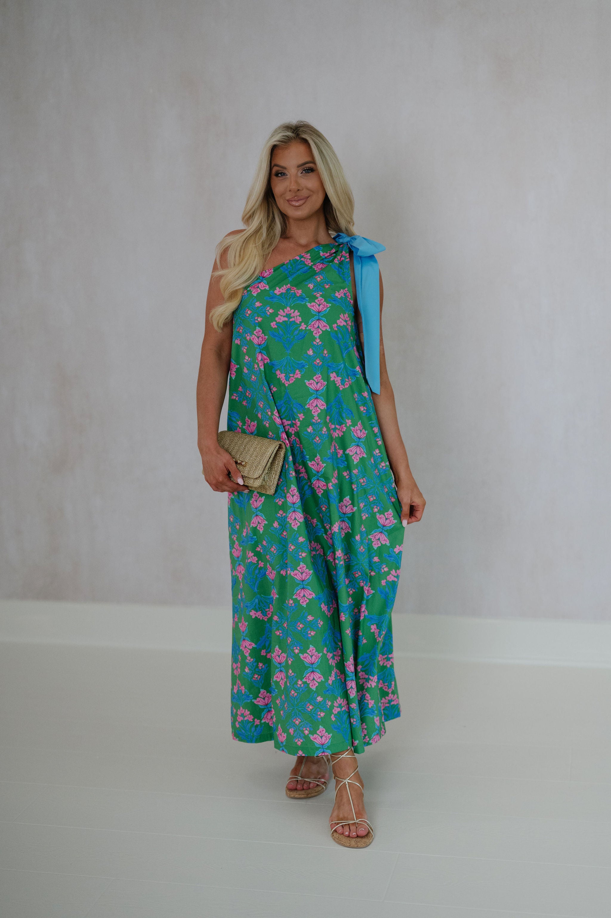 Alexa One Shoulder Maxi Dress-Green