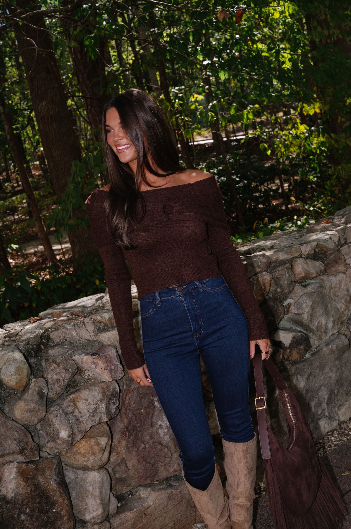 Kelly OTS Cropped Sweater-Brown