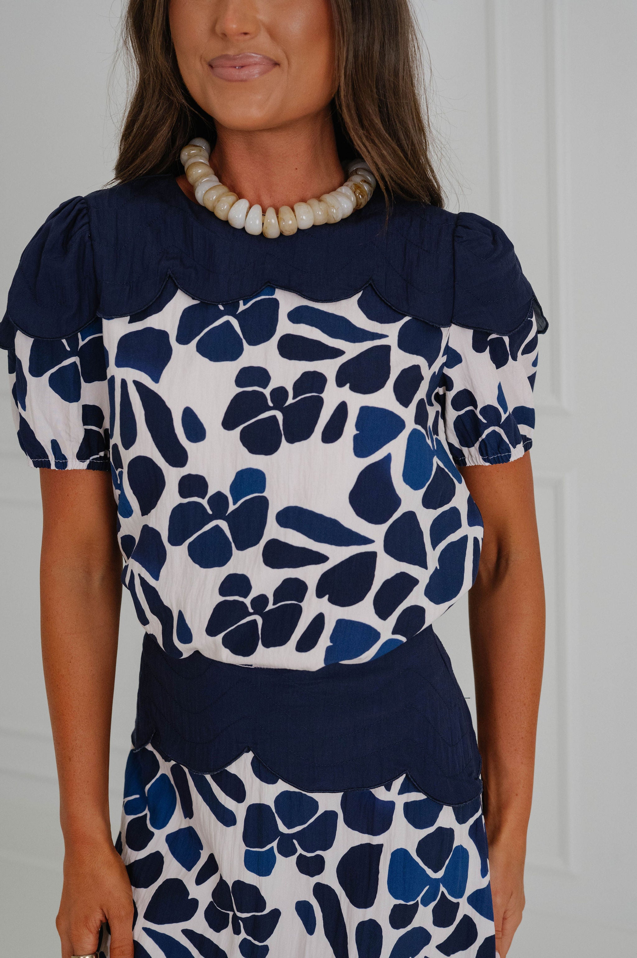Melissa Scallop Detail Skirt Set-Navy Multi