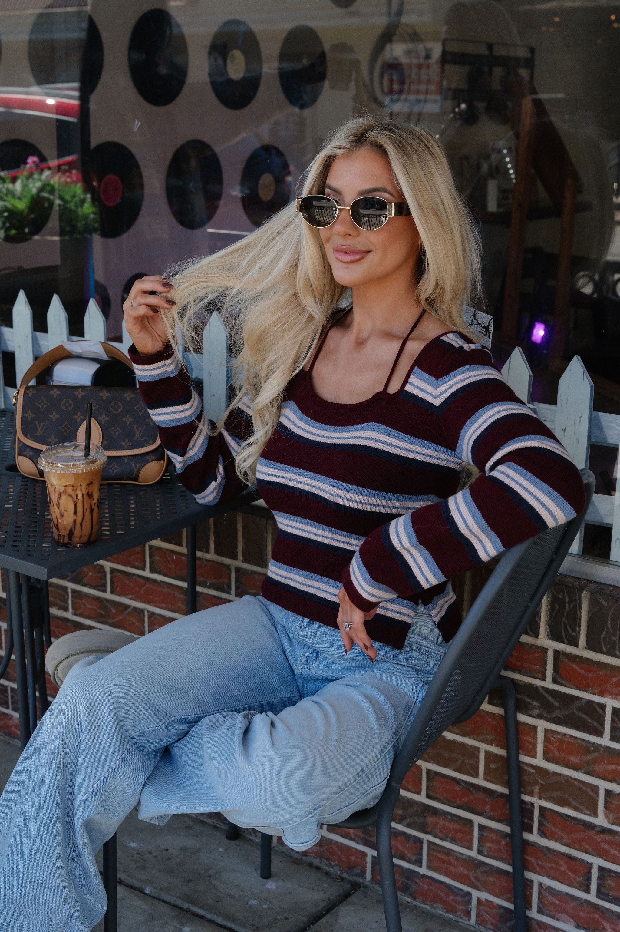 Garrett Striped Sweater-Burgundy