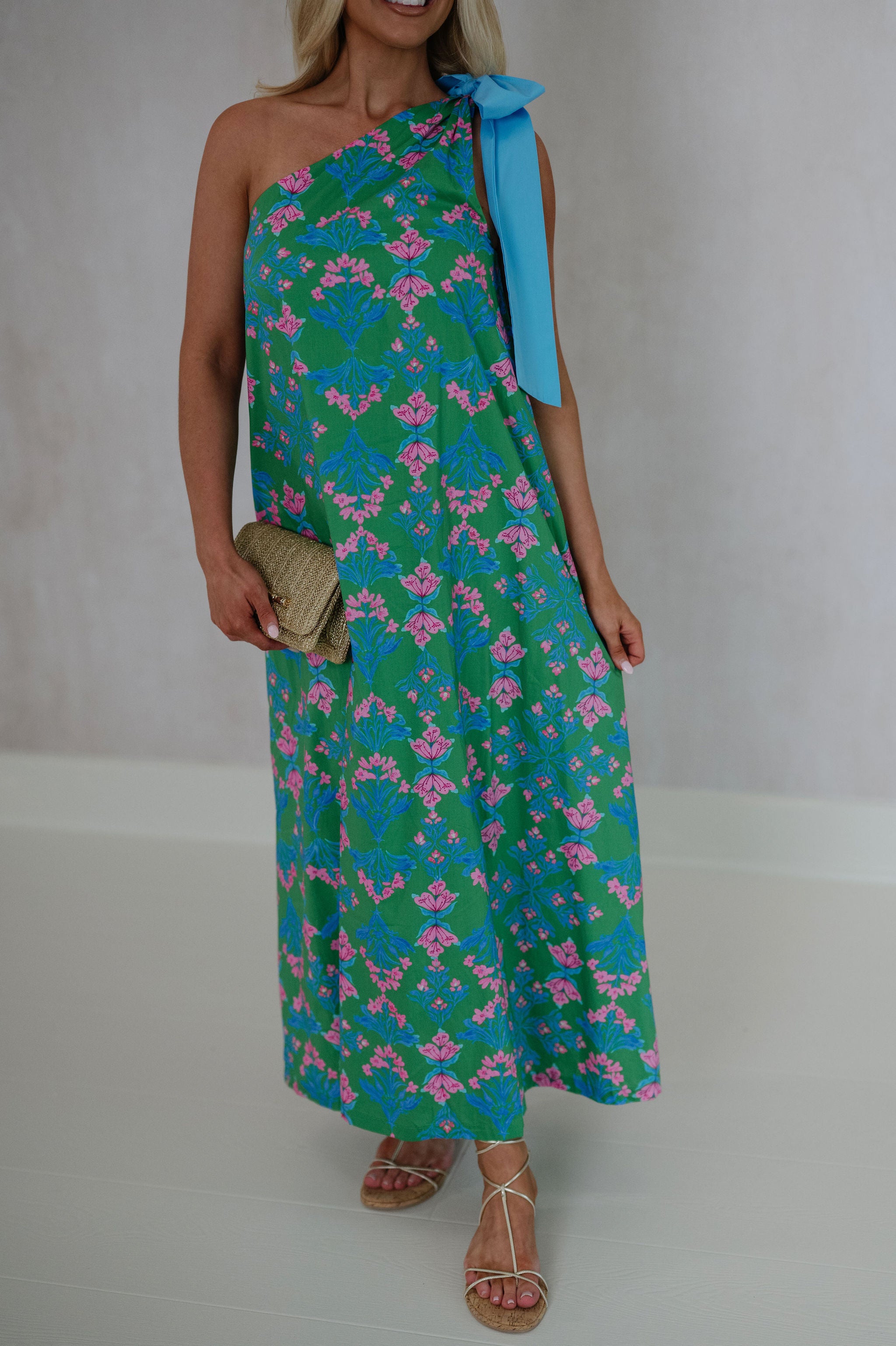 Alexa One Shoulder Maxi Dress-Green