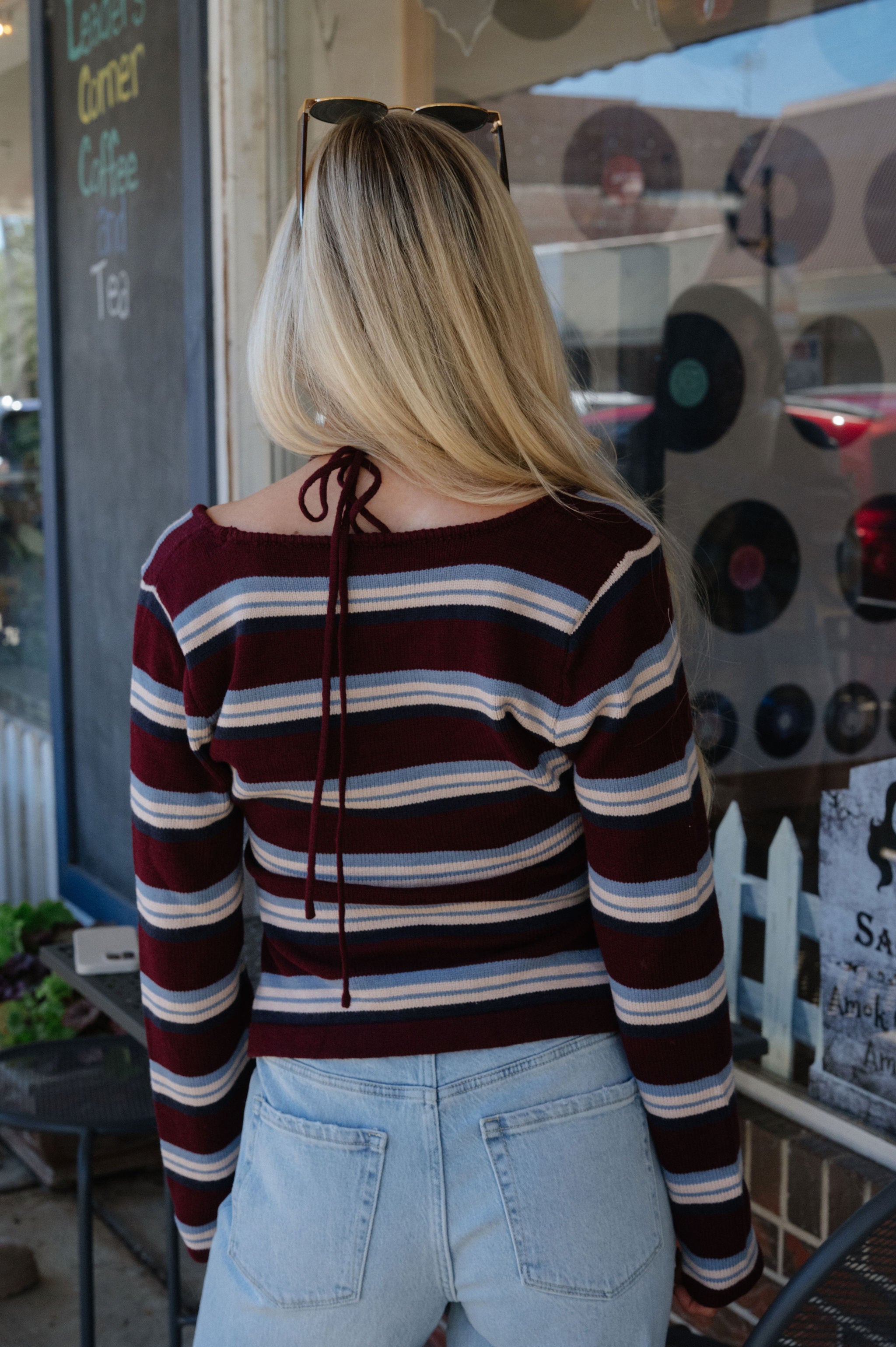 Garrett Striped Sweater-Burgundy