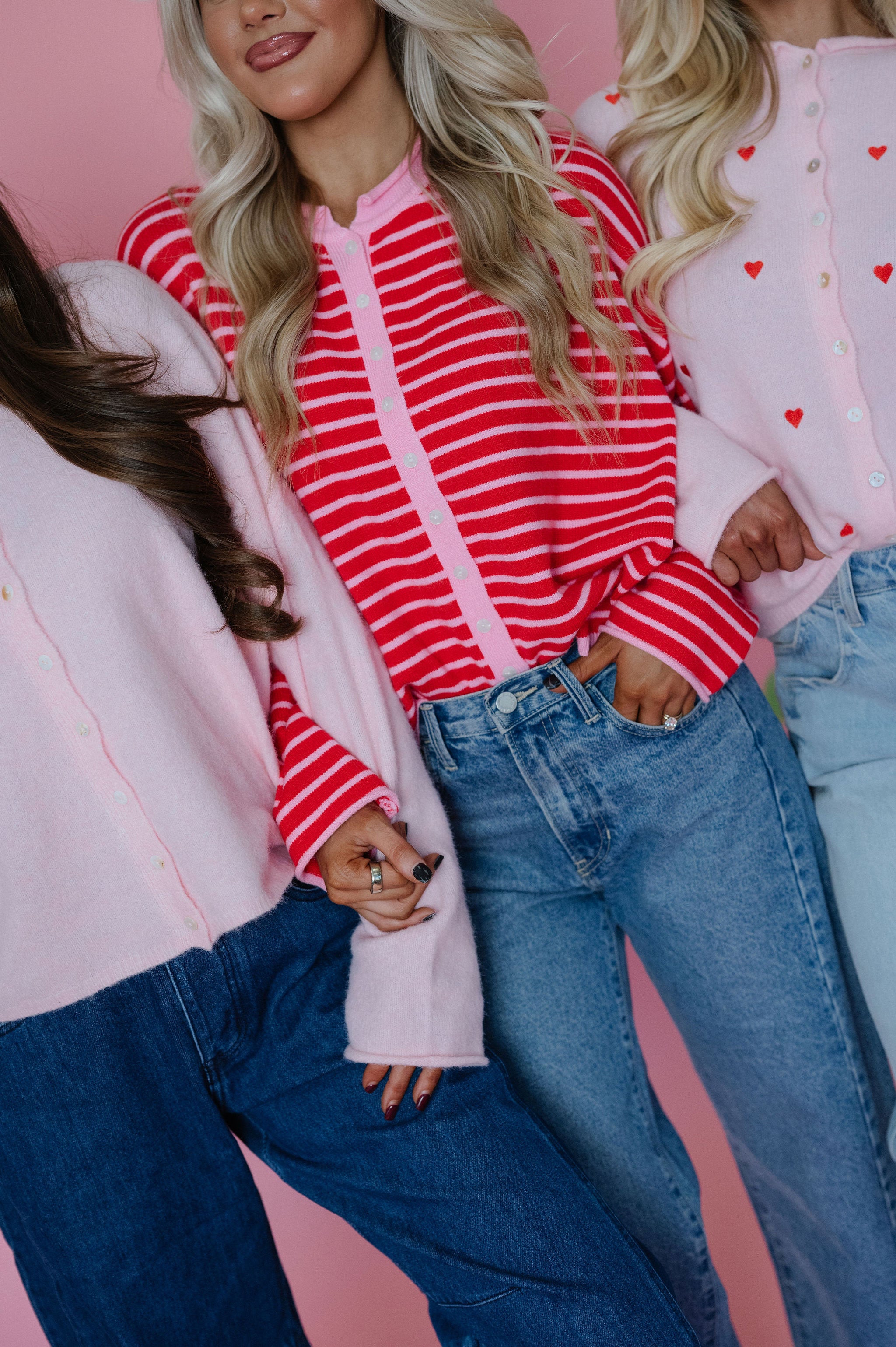 Valerie Striped Cardigan Sweater-Pink/Red