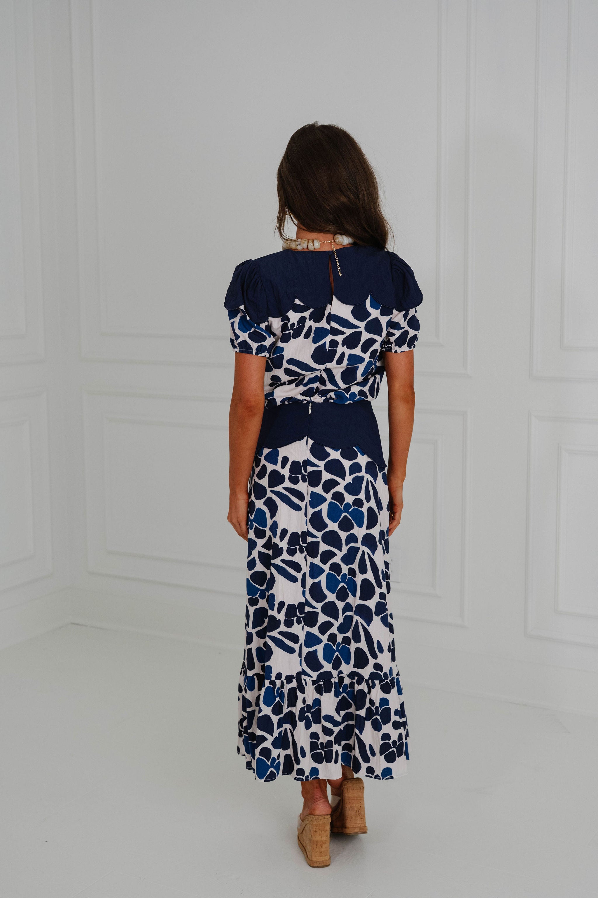 Melissa Scallop Detail Skirt Set-Navy Multi