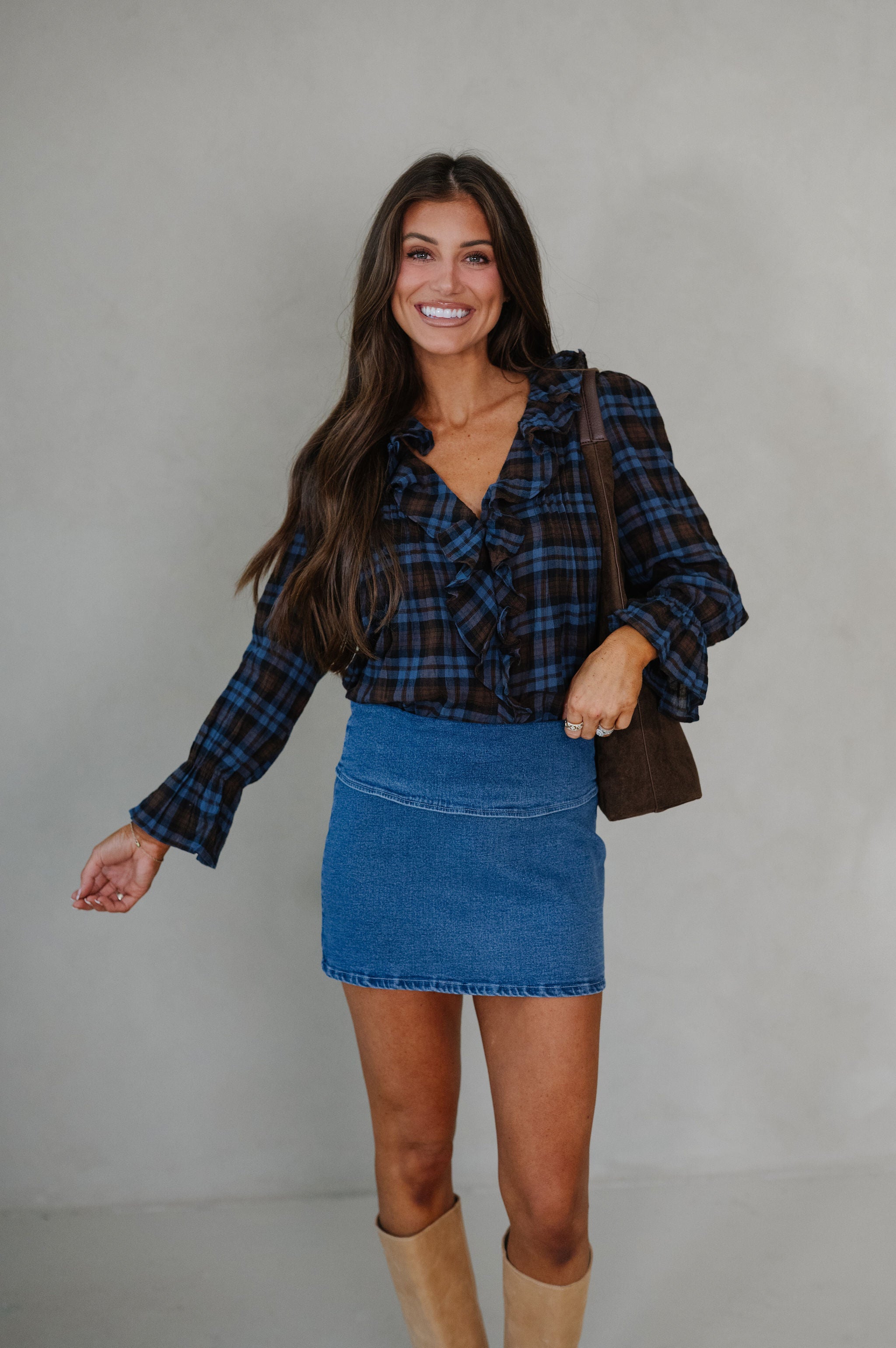 Folded Low Waist Mini Skirt-Denim