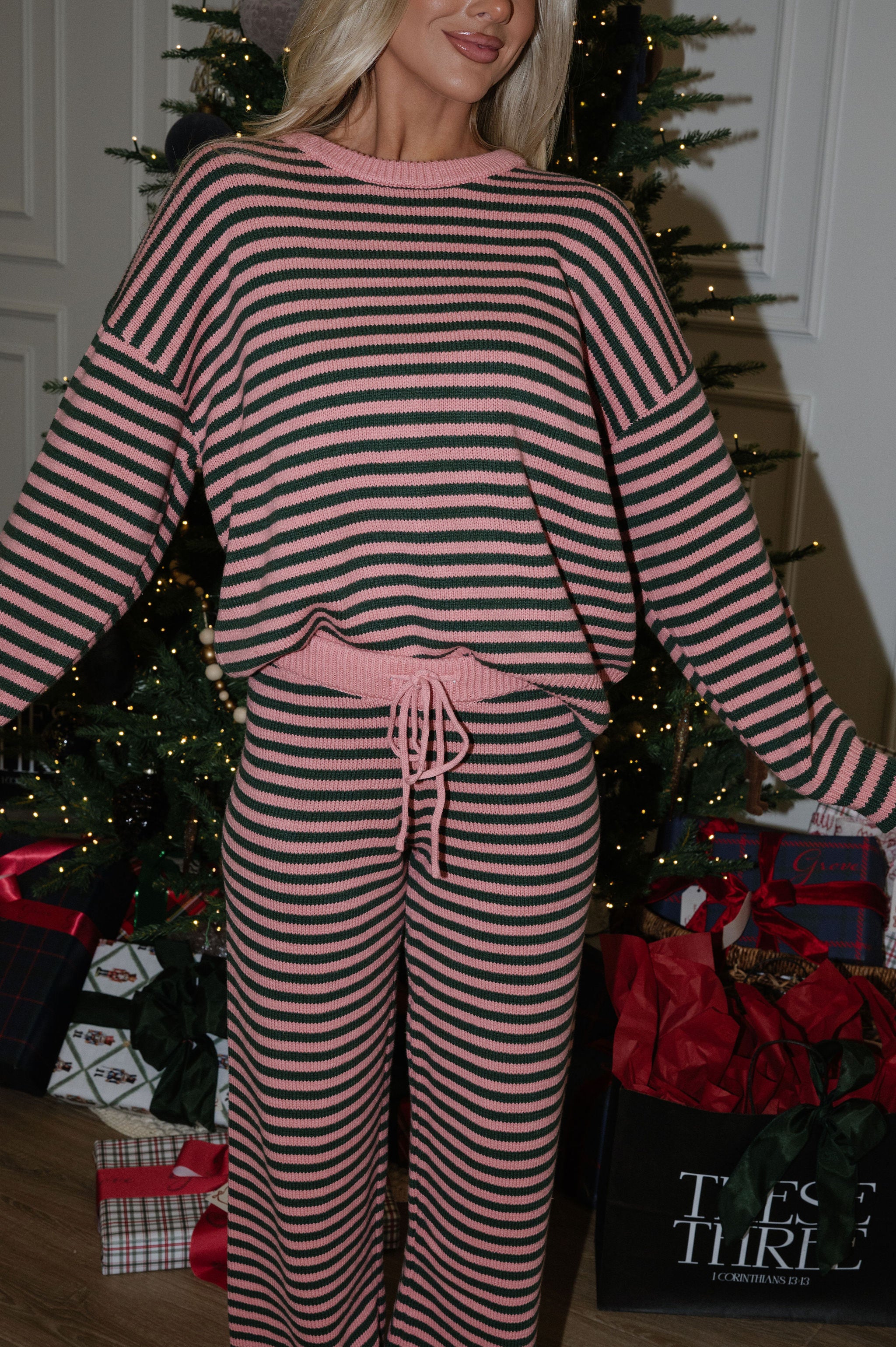 Henderson Striped Pants Set-Green/Pink